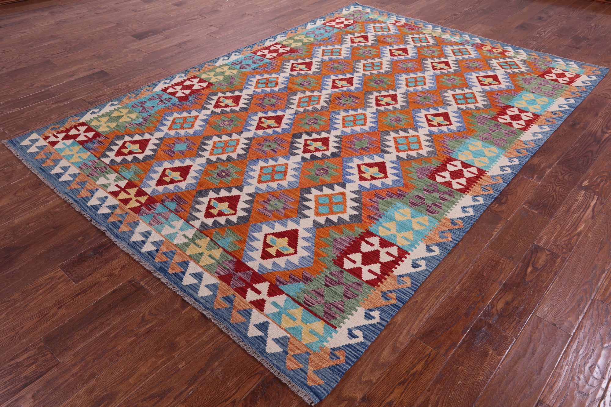 Reversible Kilim Flat Weave Wool On Wool Rug - 6' 8" X 9' 7" - Golden Nile