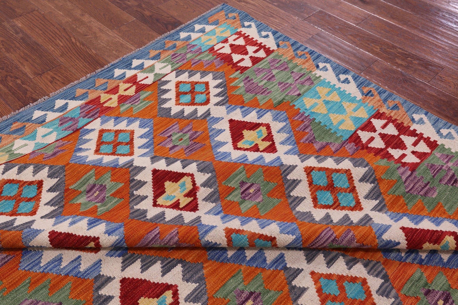 Reversible Kilim Flat Weave Wool On Wool Rug - 6' 8" X 9' 7" - Golden Nile