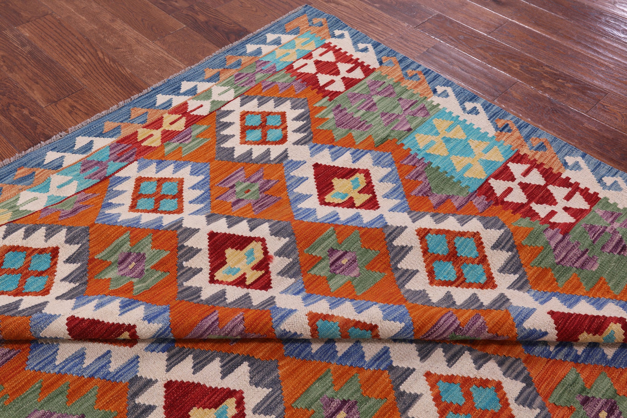 Reversible Kilim Flat Weave Wool On Wool Rug - 6' 8" X 9' 7" - Golden Nile