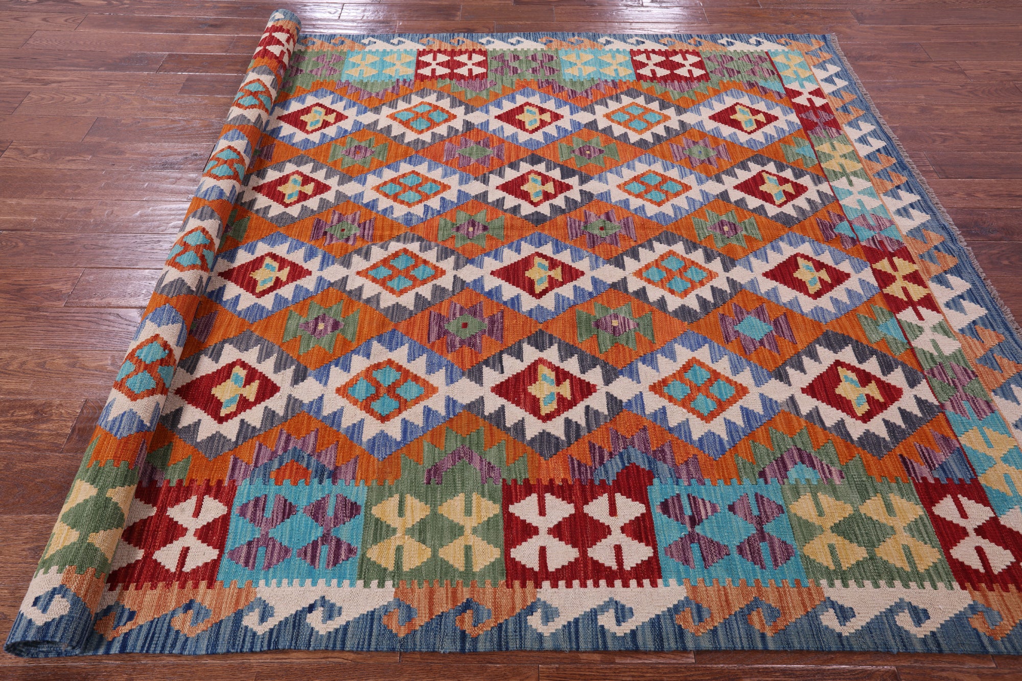 Reversible Kilim Flat Weave Wool On Wool Rug - 6' 8" X 9' 7" - Golden Nile