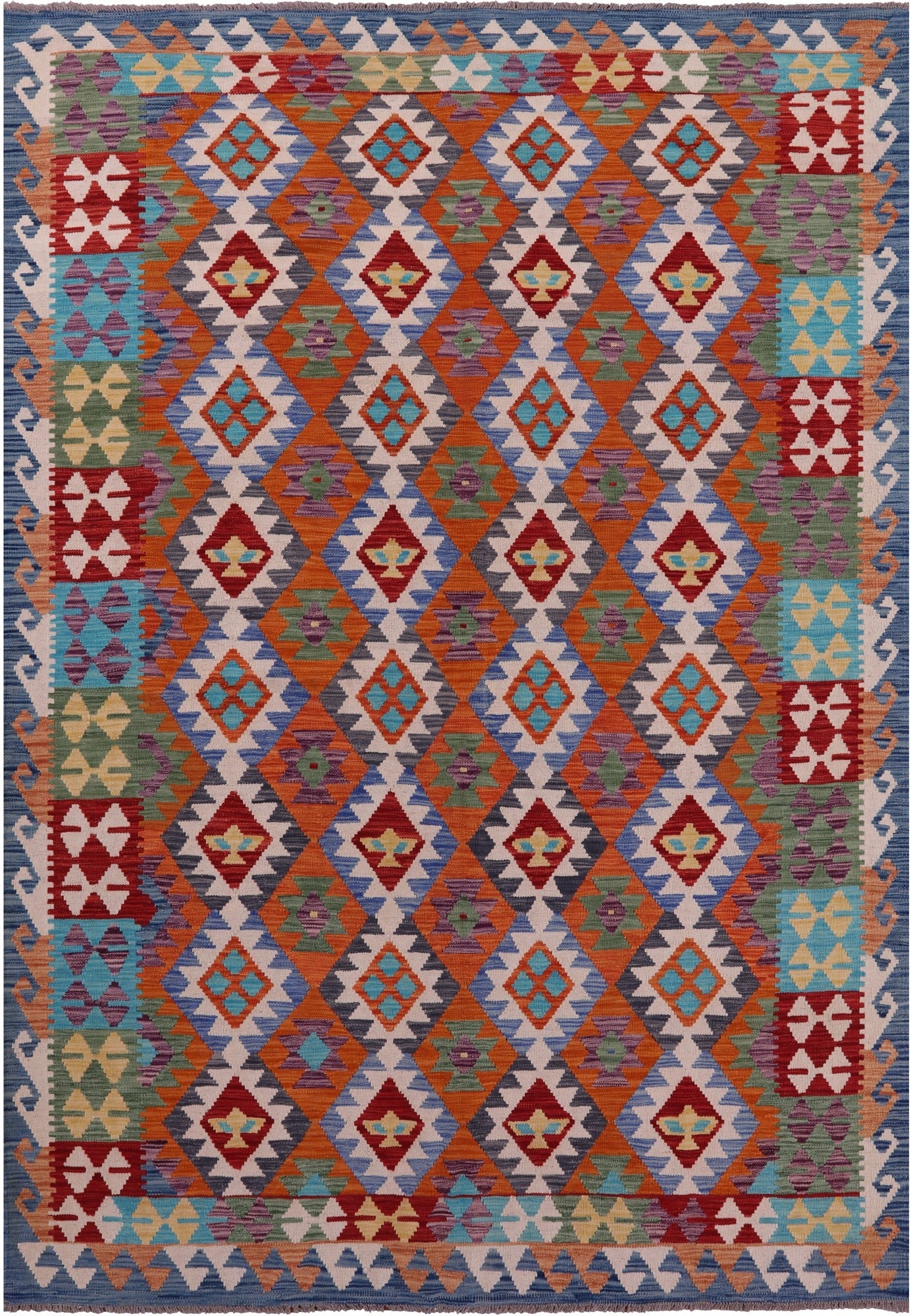 Reversible Kilim Flat Weave Wool On Wool Rug - 6' 8" X 9' 7" - Golden Nile