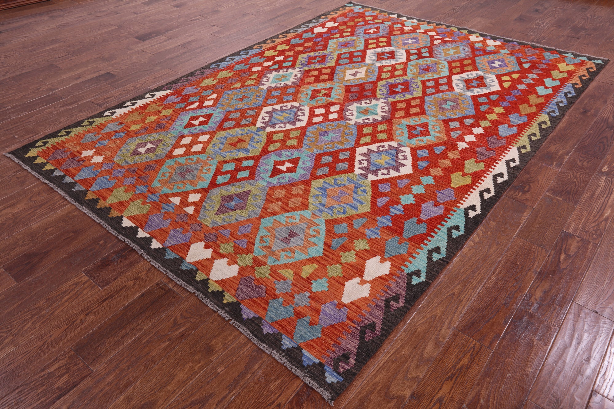 Reversible Kilim Flat Weave Wool On Wool Rug - 6' 6" X 9' 5" - Golden Nile