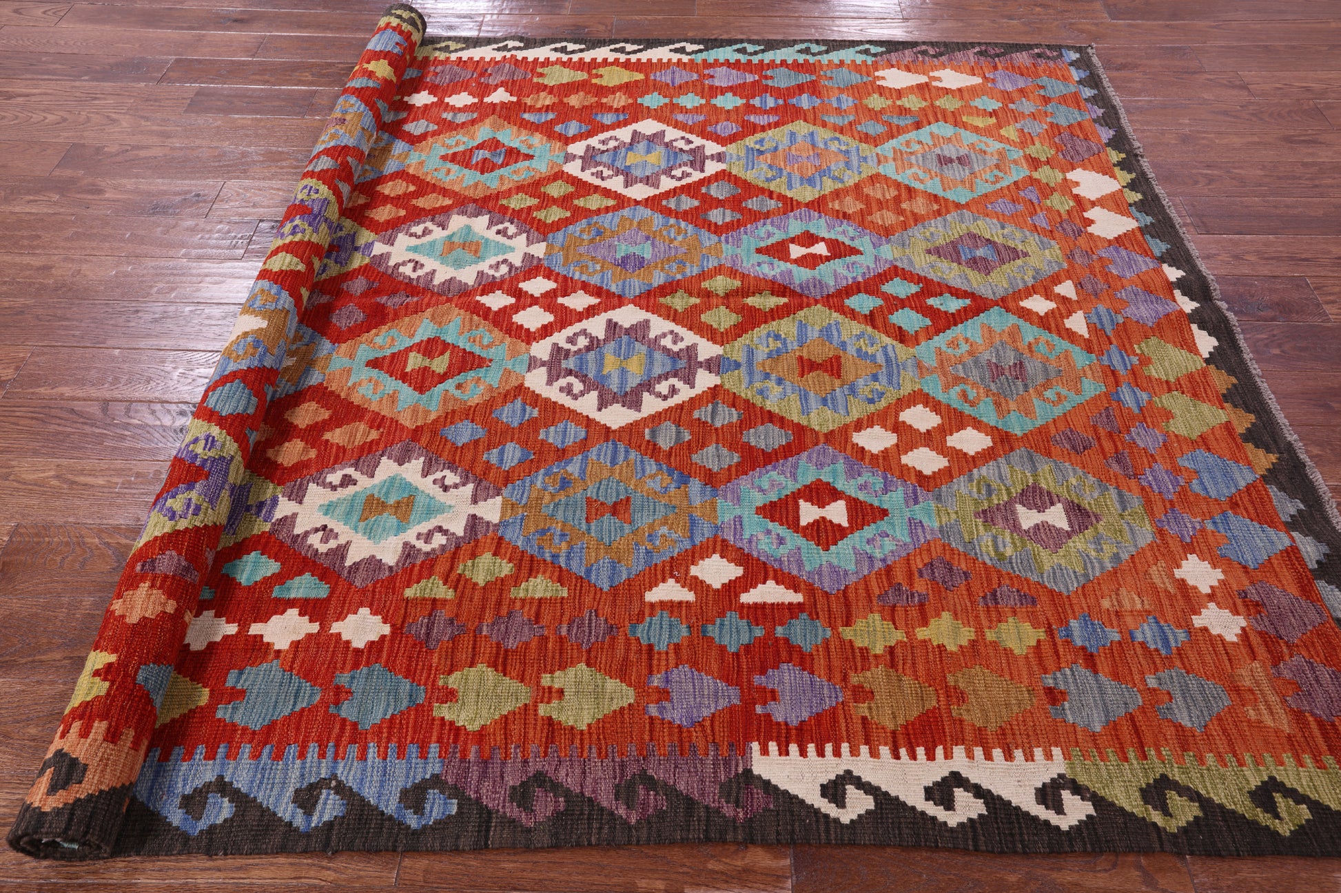 Reversible Kilim Flat Weave Wool On Wool Rug - 6' 6" X 9' 5" - Golden Nile