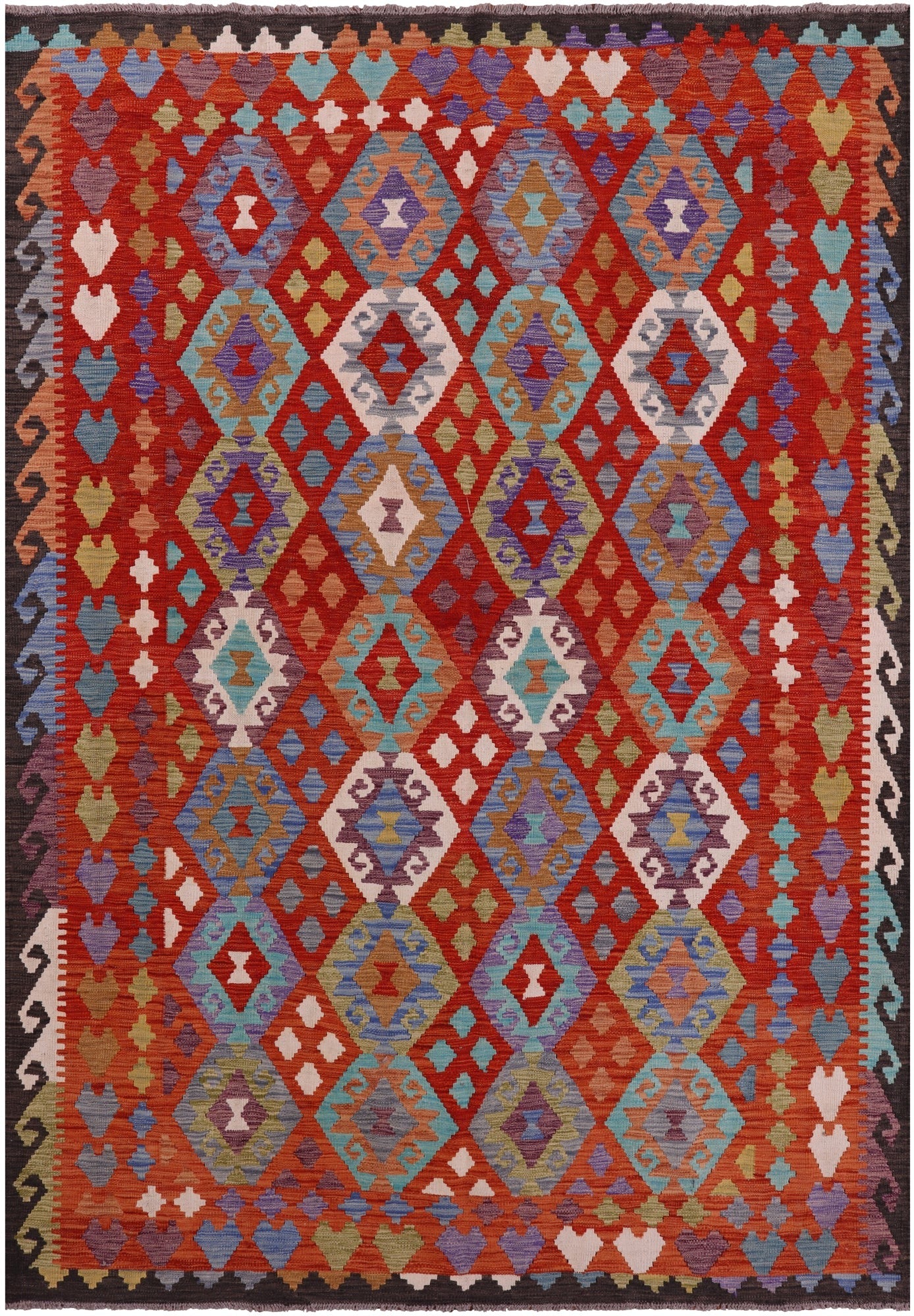 Reversible Kilim Flat Weave Wool On Wool Rug - 6' 6" X 9' 5" - Golden Nile