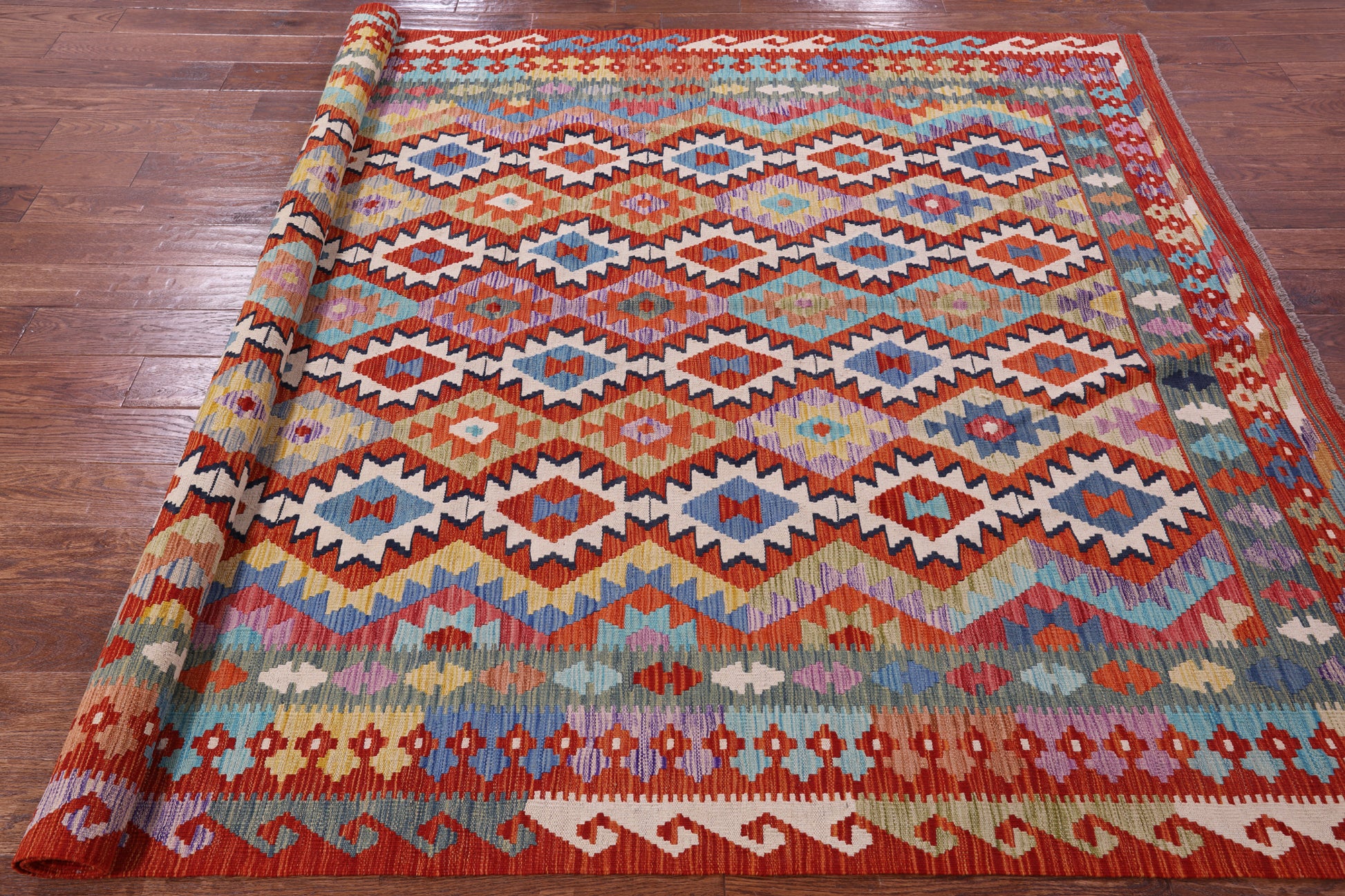 Reversible Kilim Flat Weave Wool On Wool Rug - 6' 10" X 9' 9" - Golden Nile