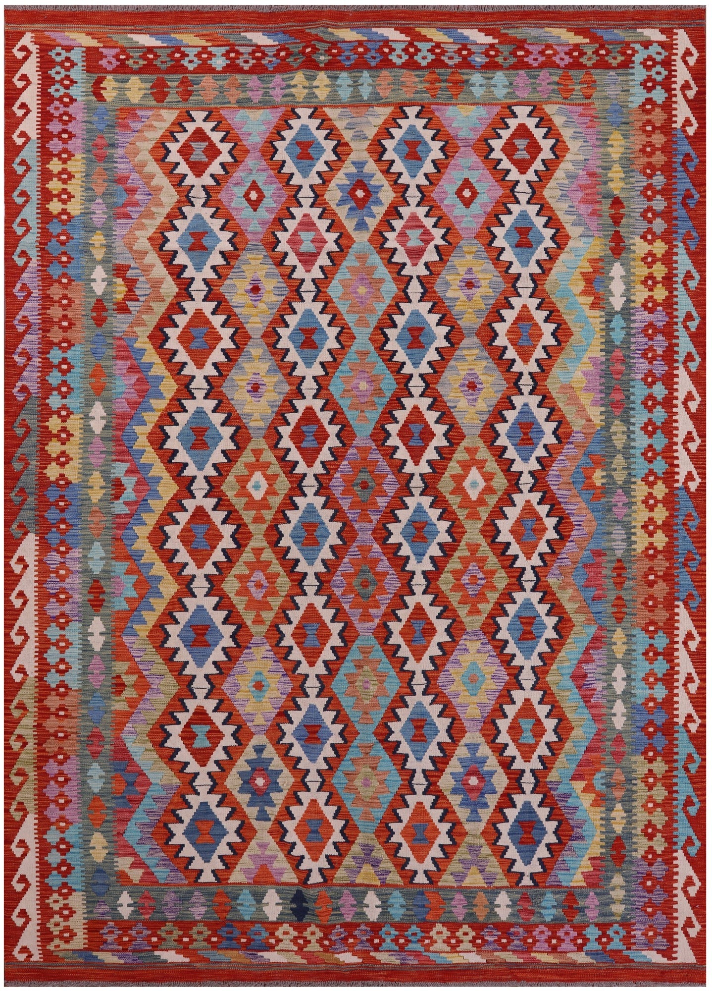 Reversible Kilim Flat Weave Wool On Wool Rug - 6' 10" X 9' 9" - Golden Nile