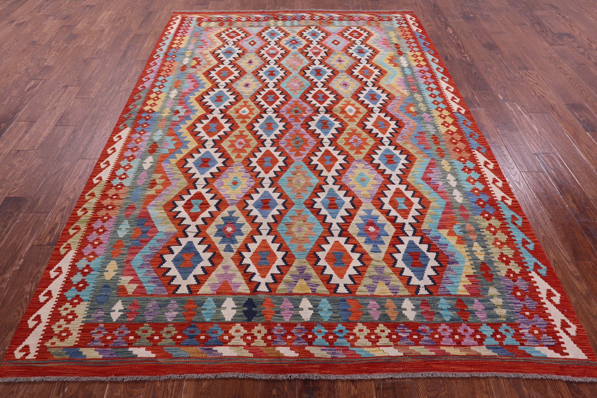 Reversible Kilim Flat Weave Wool On Wool Rug - 6' 10" X 9' 9" - Golden Nile