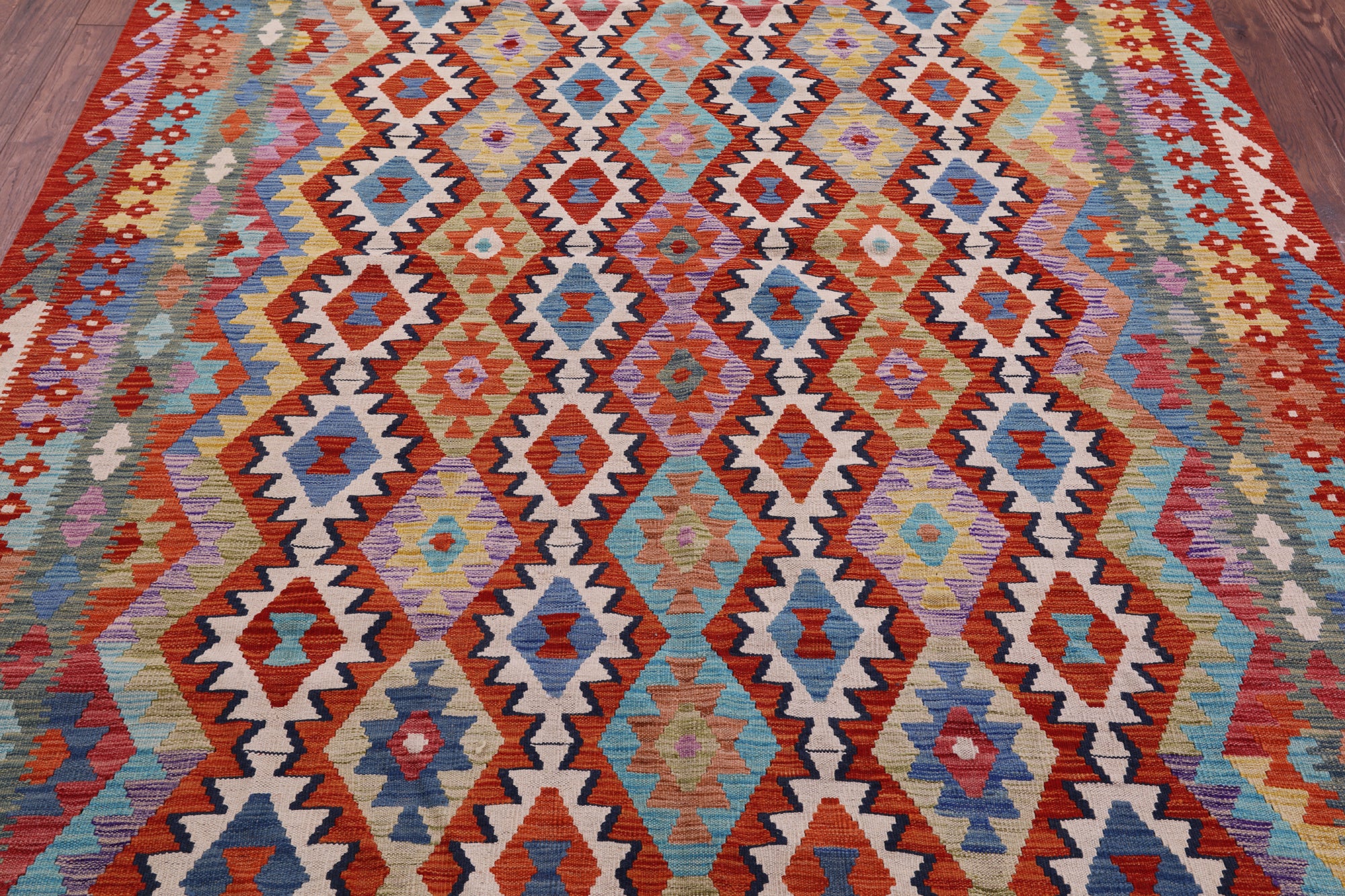 Reversible Kilim Flat Weave Wool On Wool Rug - 6' 10" X 9' 9" - Golden Nile