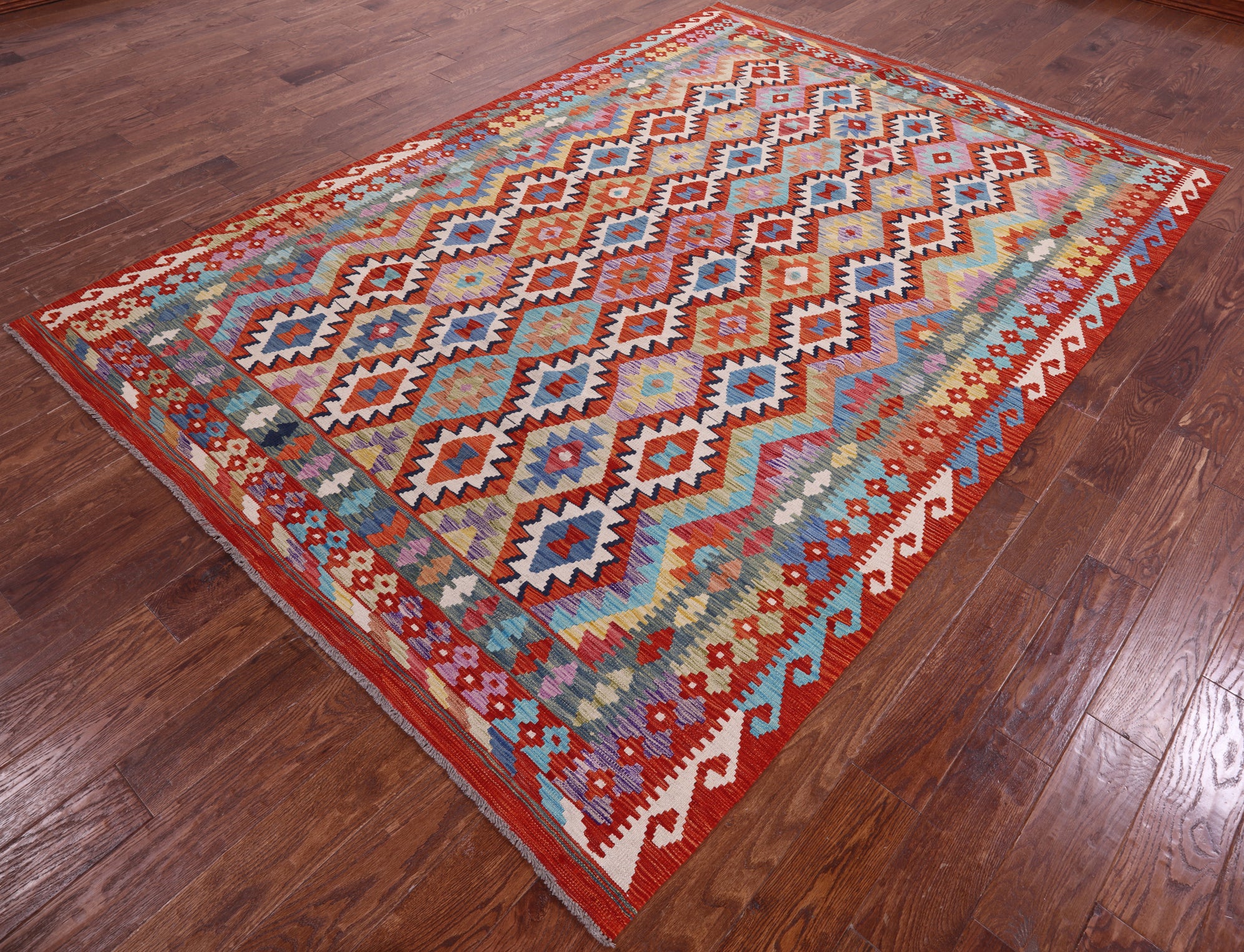 Reversible Kilim Flat Weave Wool On Wool Rug - 6' 10" X 9' 9" - Golden Nile