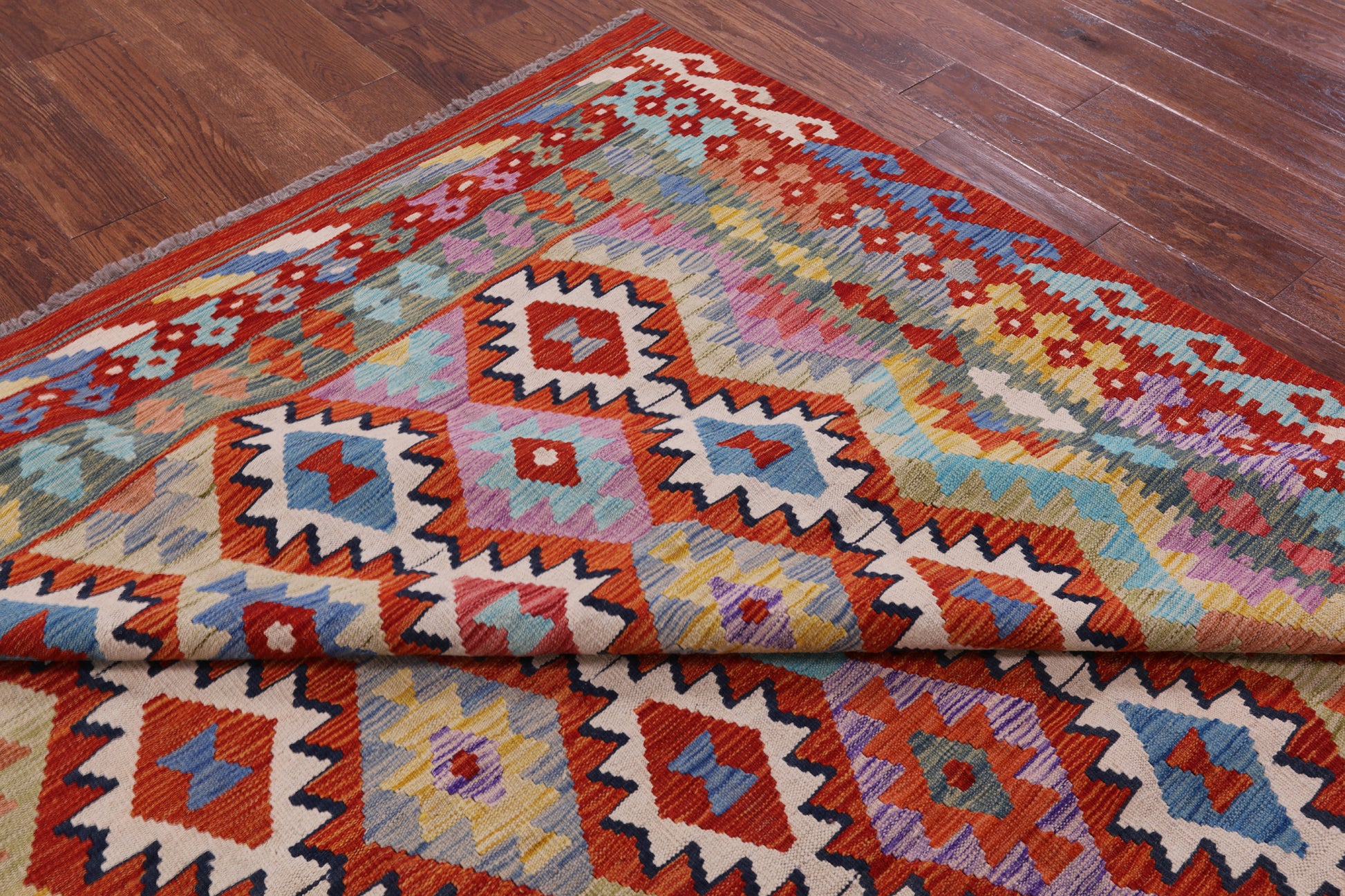 Reversible Kilim Flat Weave Wool On Wool Rug - 6' 10" X 9' 9" - Golden Nile
