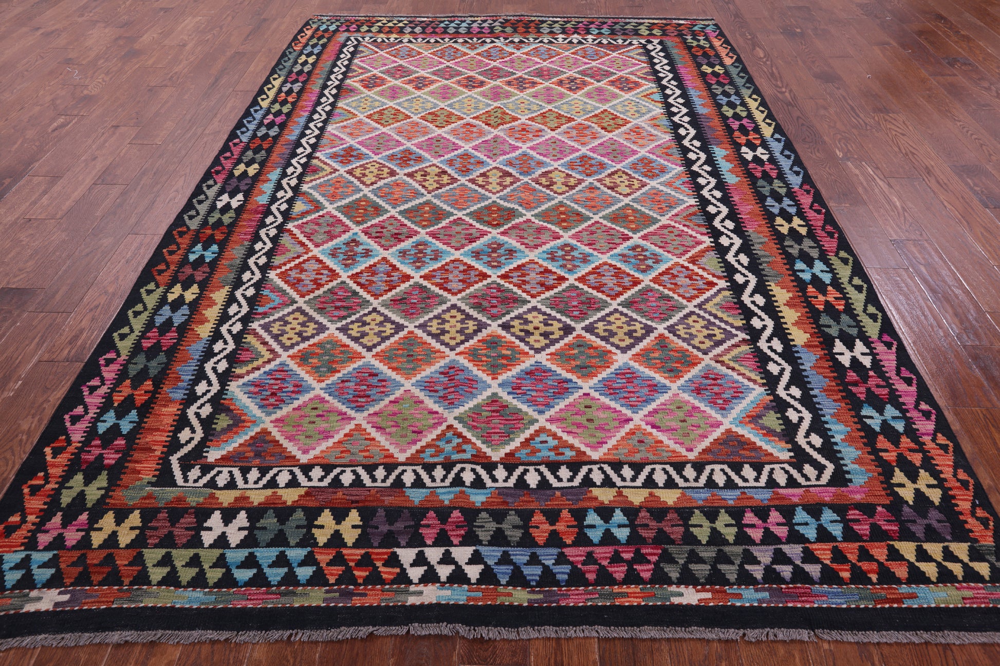 Reversible Kilim Flat Weave Wool On Wool Rug - 7' 1" X 10' 4" - Golden Nile