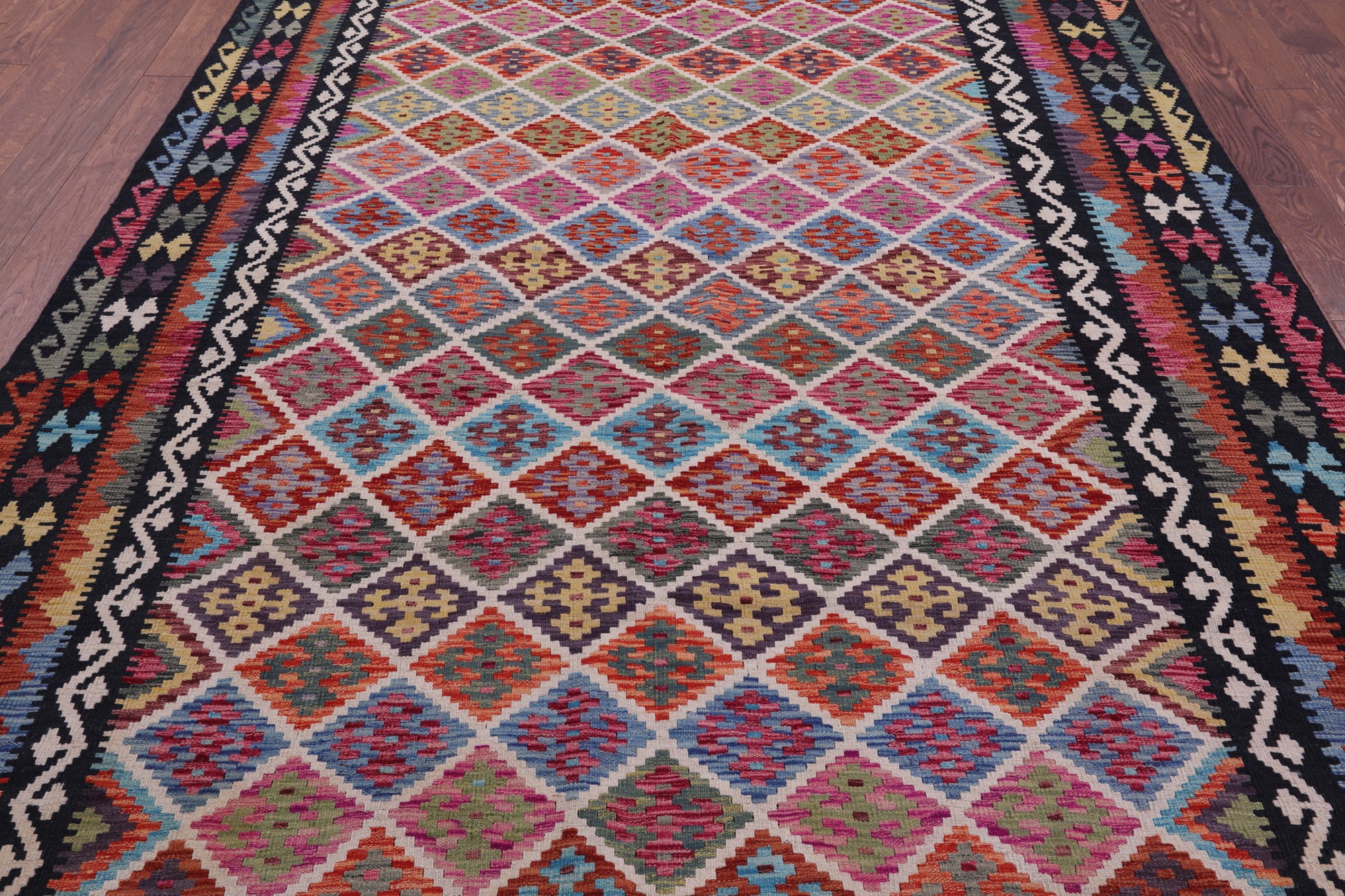 Reversible Kilim Flat Weave Wool On Wool Rug - 7' 1" X 10' 4" - Golden Nile