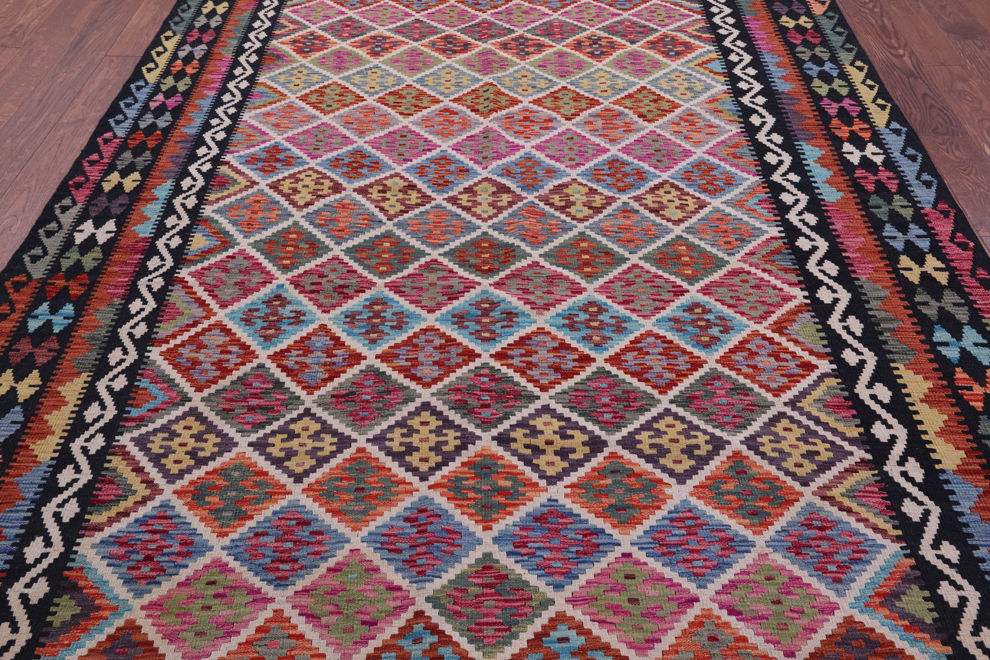 Reversible Kilim Flat Weave Wool On Wool Rug - 7' 1" X 10' 4" - Golden Nile