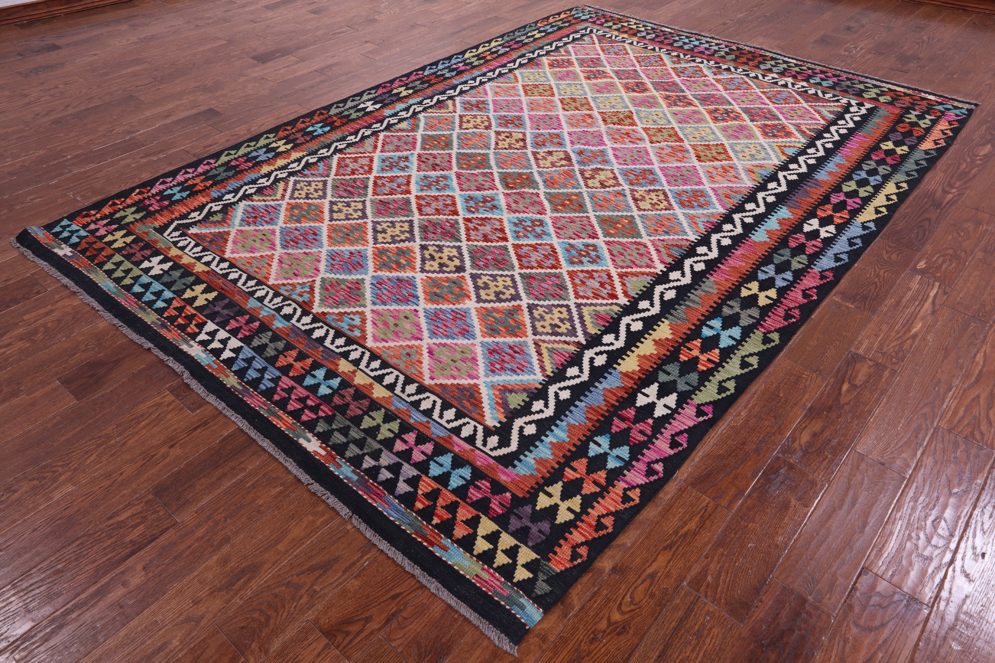 Reversible Kilim Flat Weave Wool On Wool Rug - 7' 1" X 10' 4" - Golden Nile
