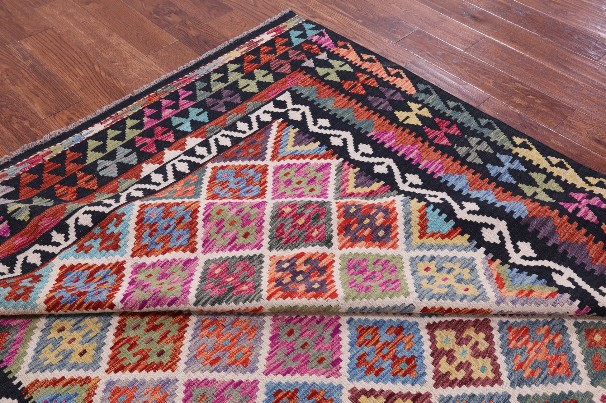 Reversible Kilim Flat Weave Wool On Wool Rug - 7' 1" X 10' 4" - Golden Nile
