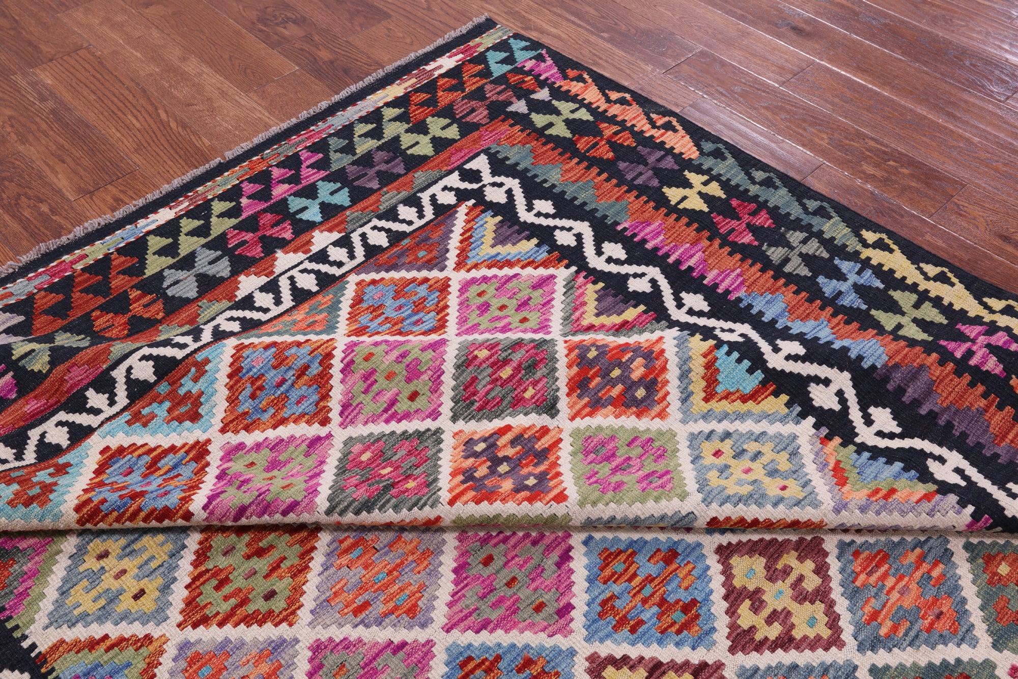 Reversible Kilim Flat Weave Wool On Wool Rug - 7' 1" X 10' 4" - Golden Nile