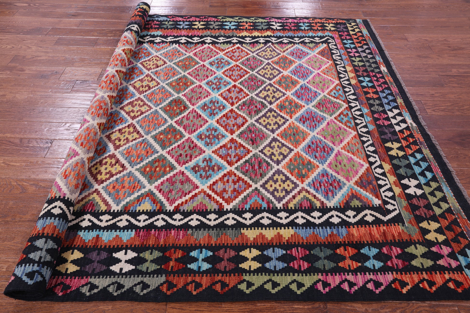 Reversible Kilim Flat Weave Wool On Wool Rug - 7' 1" X 10' 4" - Golden Nile
