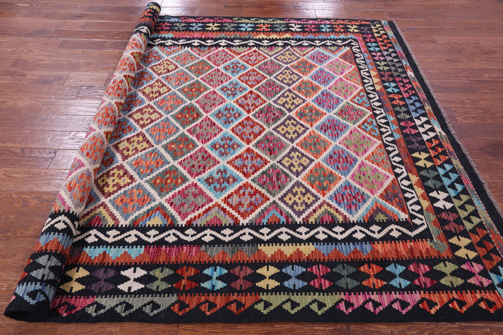 Reversible Kilim Flat Weave Wool On Wool Rug - 7' 1" X 10' 4" - Golden Nile
