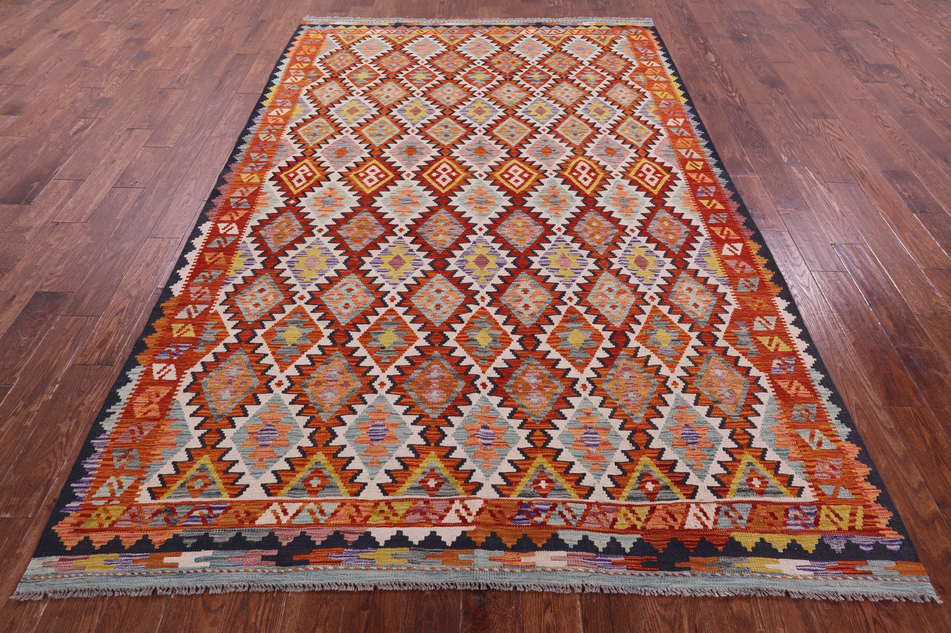 Reversible Kilim Flat Weave Wool On Wool Rug - 6' 8" X 10' 0" - Golden Nile
