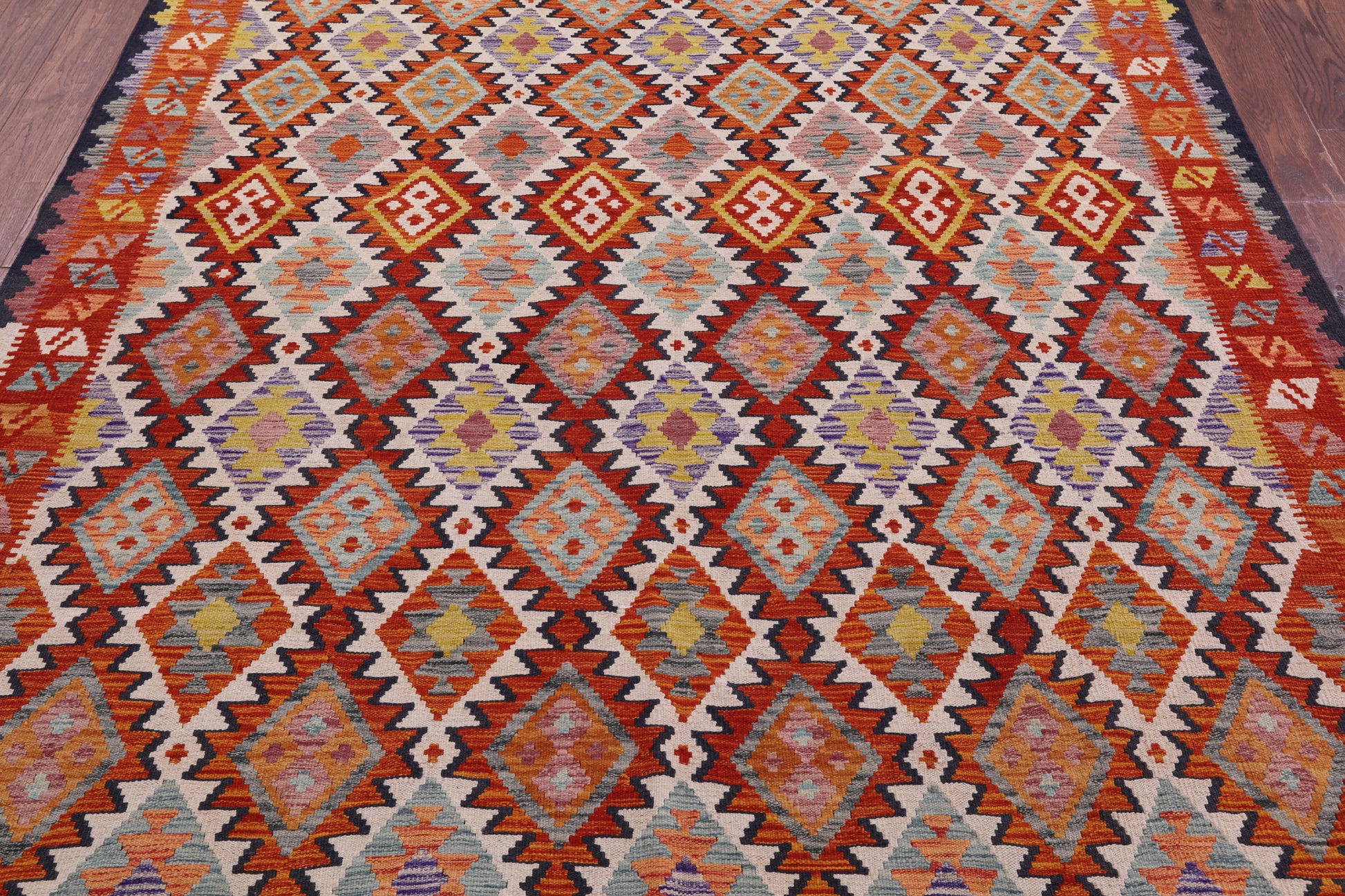 Reversible Kilim Flat Weave Wool On Wool Rug - 6' 8" X 10' 0" - Golden Nile