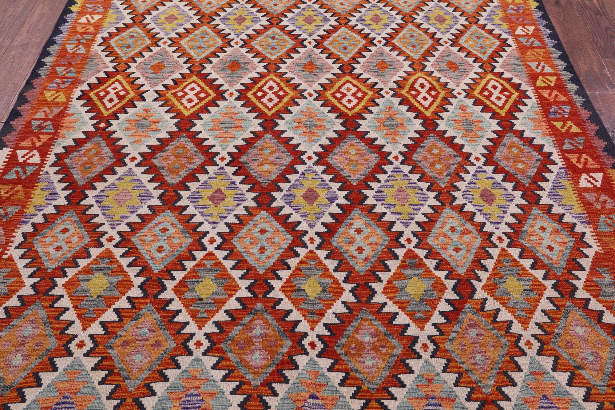 Reversible Kilim Flat Weave Wool On Wool Rug - 6' 8" X 10' 0" - Golden Nile