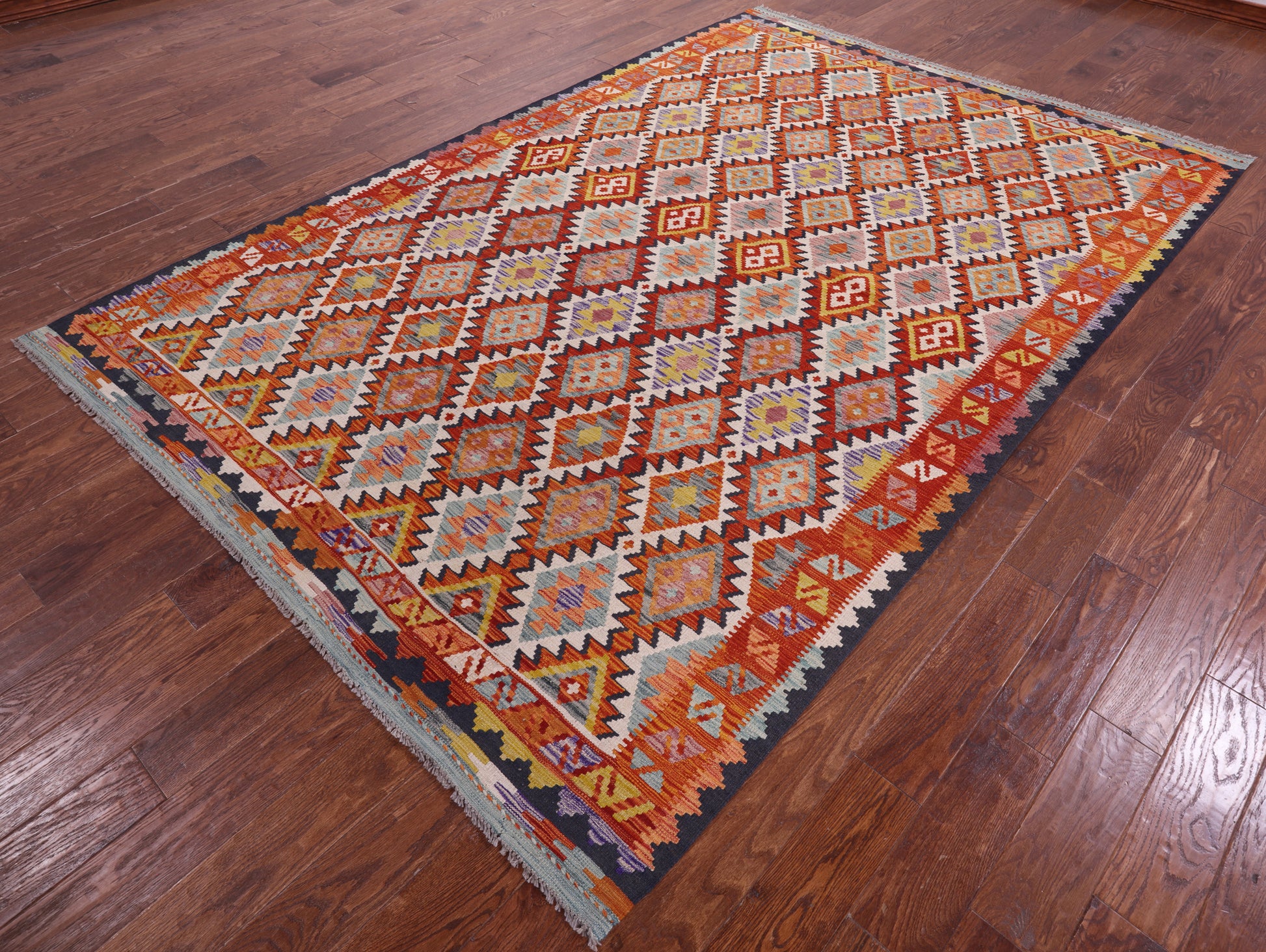 Reversible Kilim Flat Weave Wool On Wool Rug - 6' 8" X 10' 0" - Golden Nile