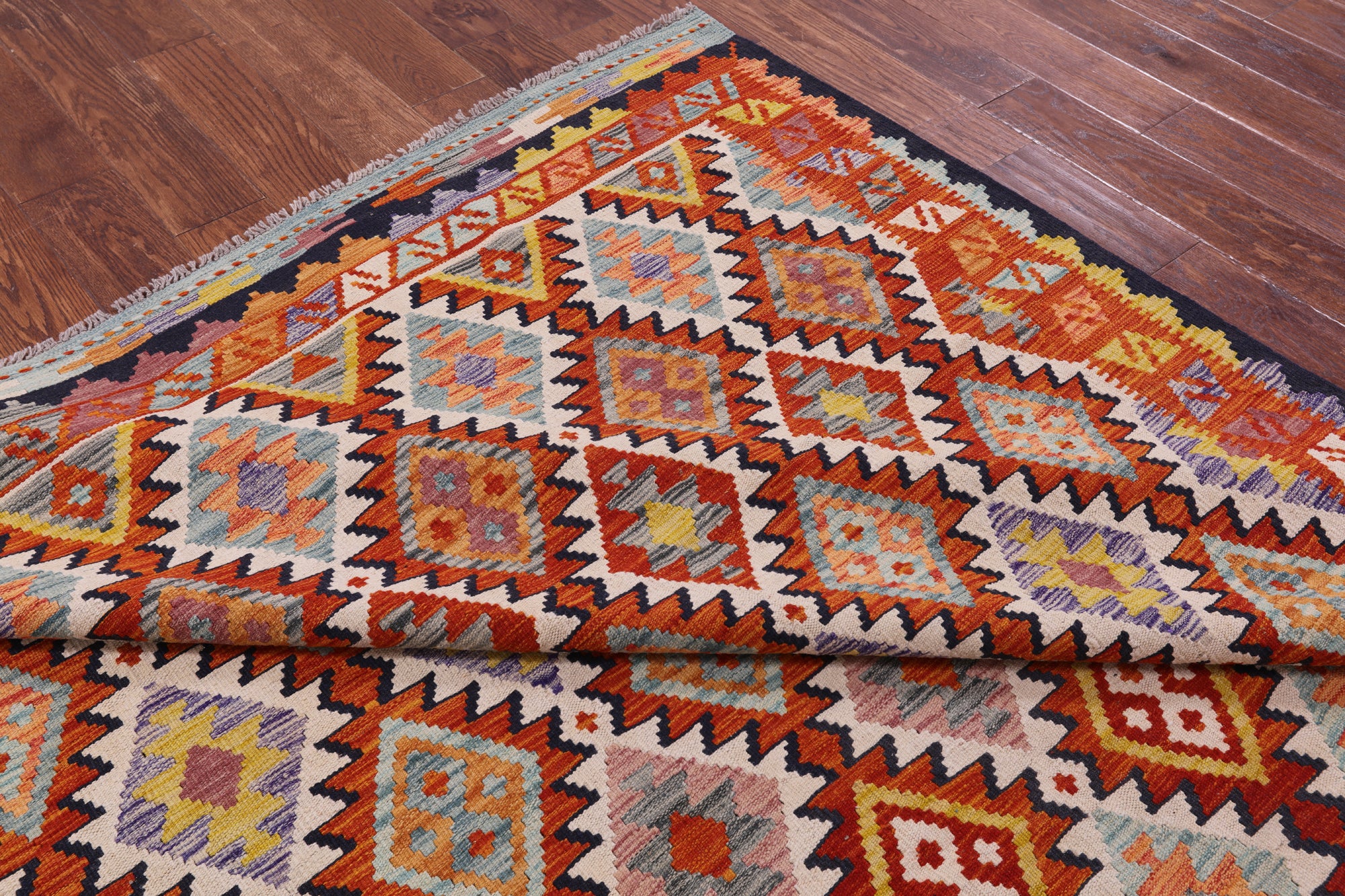 Reversible Kilim Flat Weave Wool On Wool Rug - 6' 8" X 10' 0" - Golden Nile