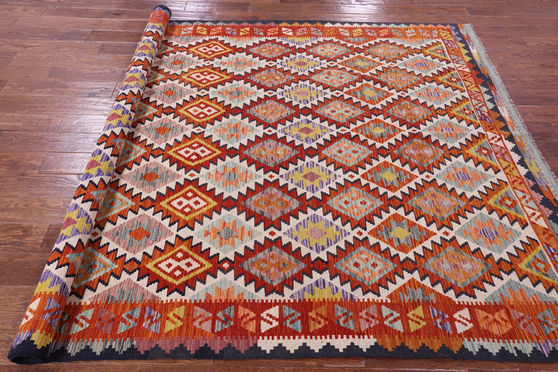 Reversible Kilim Flat Weave Wool On Wool Rug - 6' 8" X 10' 0" - Golden Nile