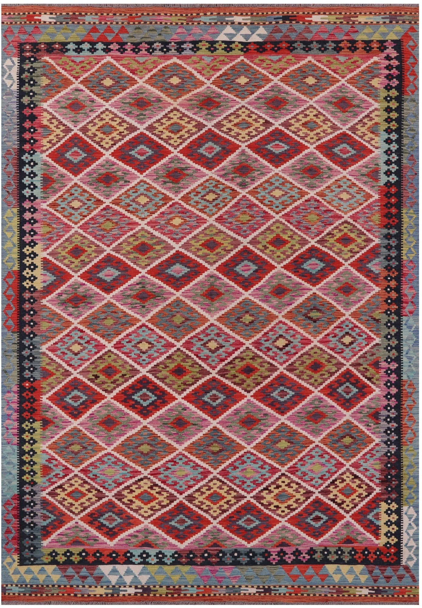 Reversible Kilim Flat Weave Wool On Wool Rug - 6' 7" X 9' 4" - Golden Nile