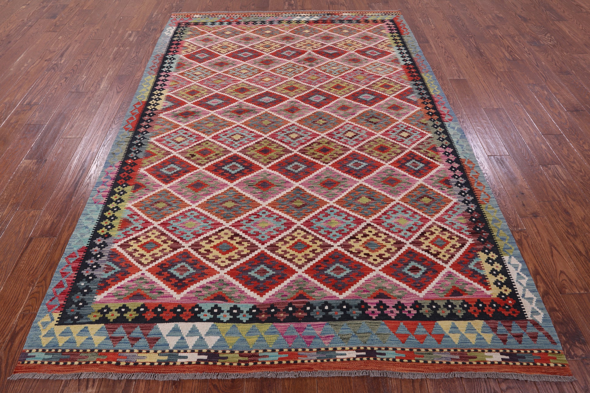 Reversible Kilim Flat Weave Wool On Wool Rug - 6' 7" X 9' 4" - Golden Nile