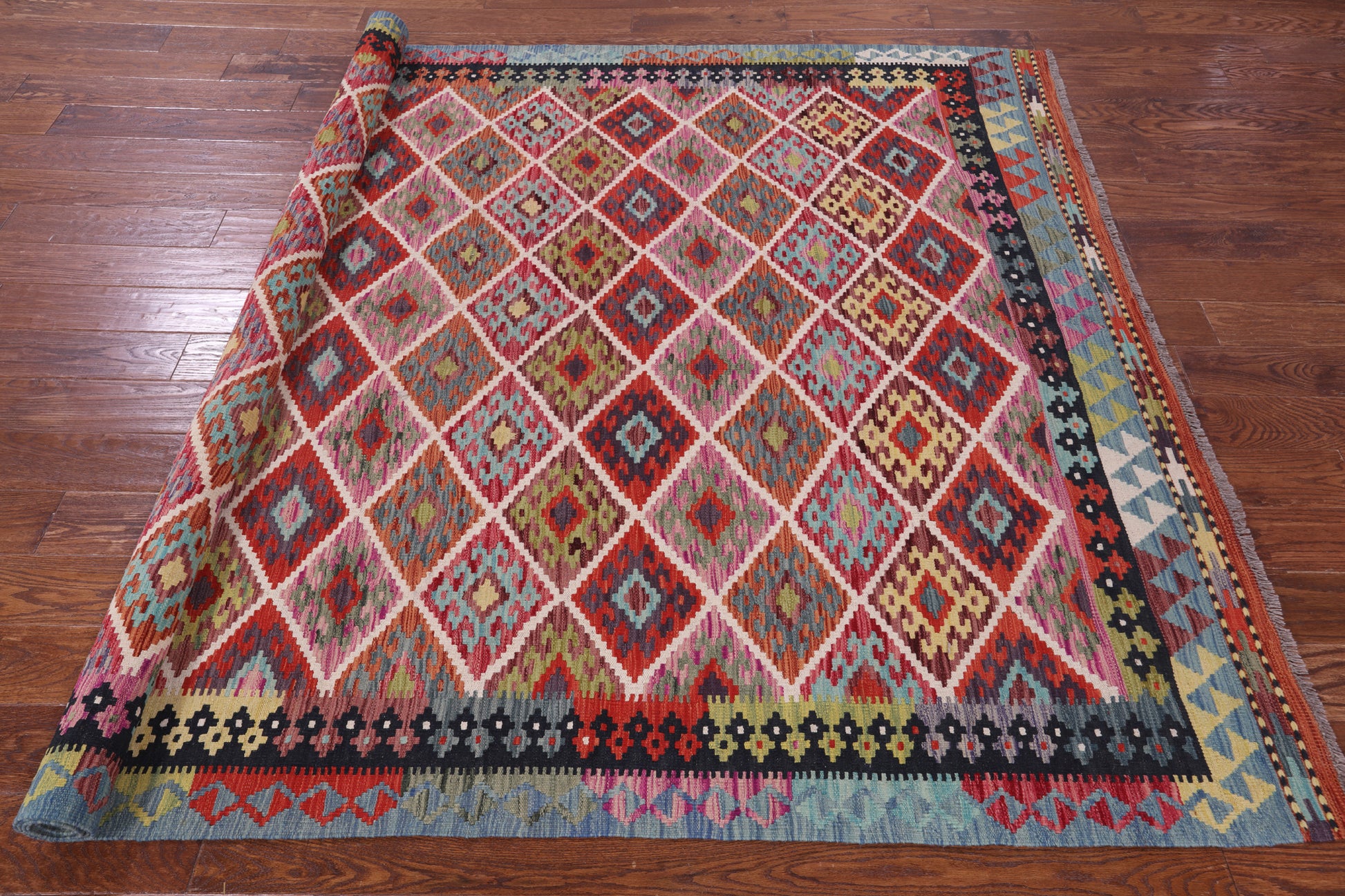 Reversible Kilim Flat Weave Wool On Wool Rug - 6' 7" X 9' 4" - Golden Nile