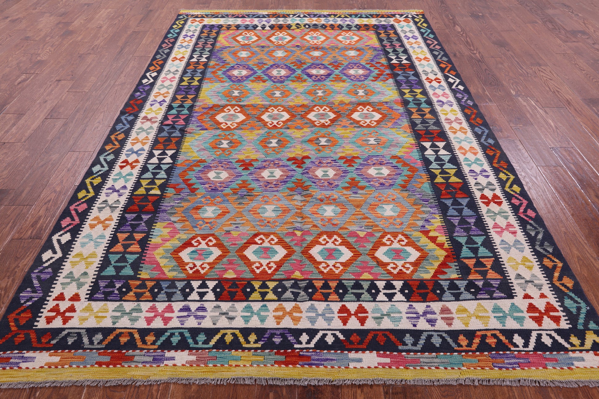 Reversible Kilim Flat Weave Wool On Wool Rug - 6' 8" X 9' 9" - Golden Nile