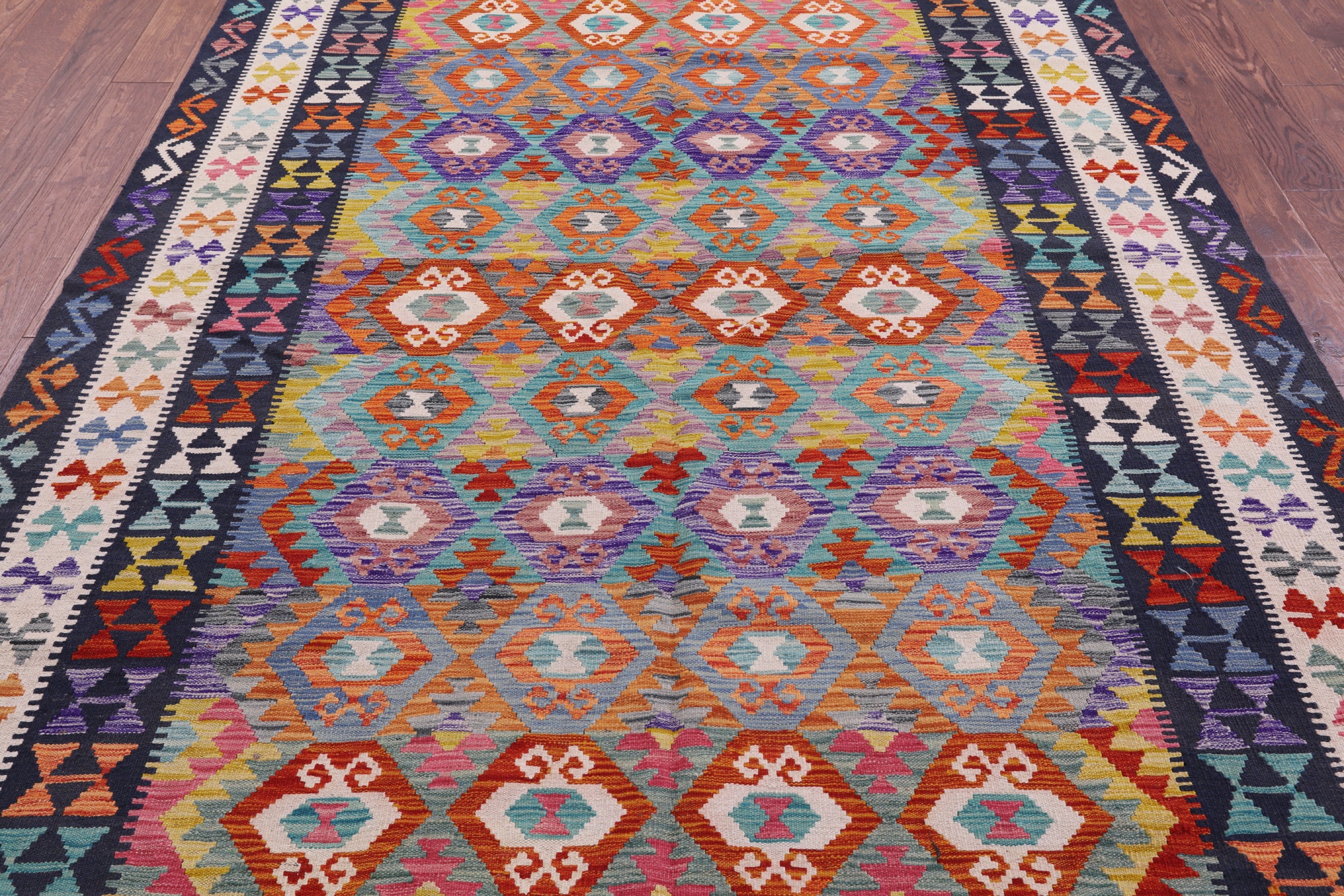 Reversible Kilim Flat Weave Wool On Wool Rug - 6' 8" X 9' 9" - Golden Nile