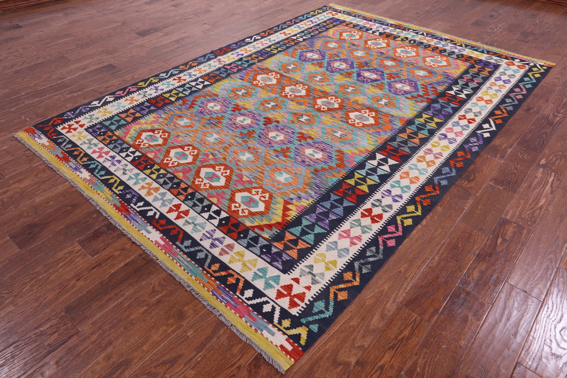 Reversible Kilim Flat Weave Wool On Wool Rug - 6' 8" X 9' 9" - Golden Nile