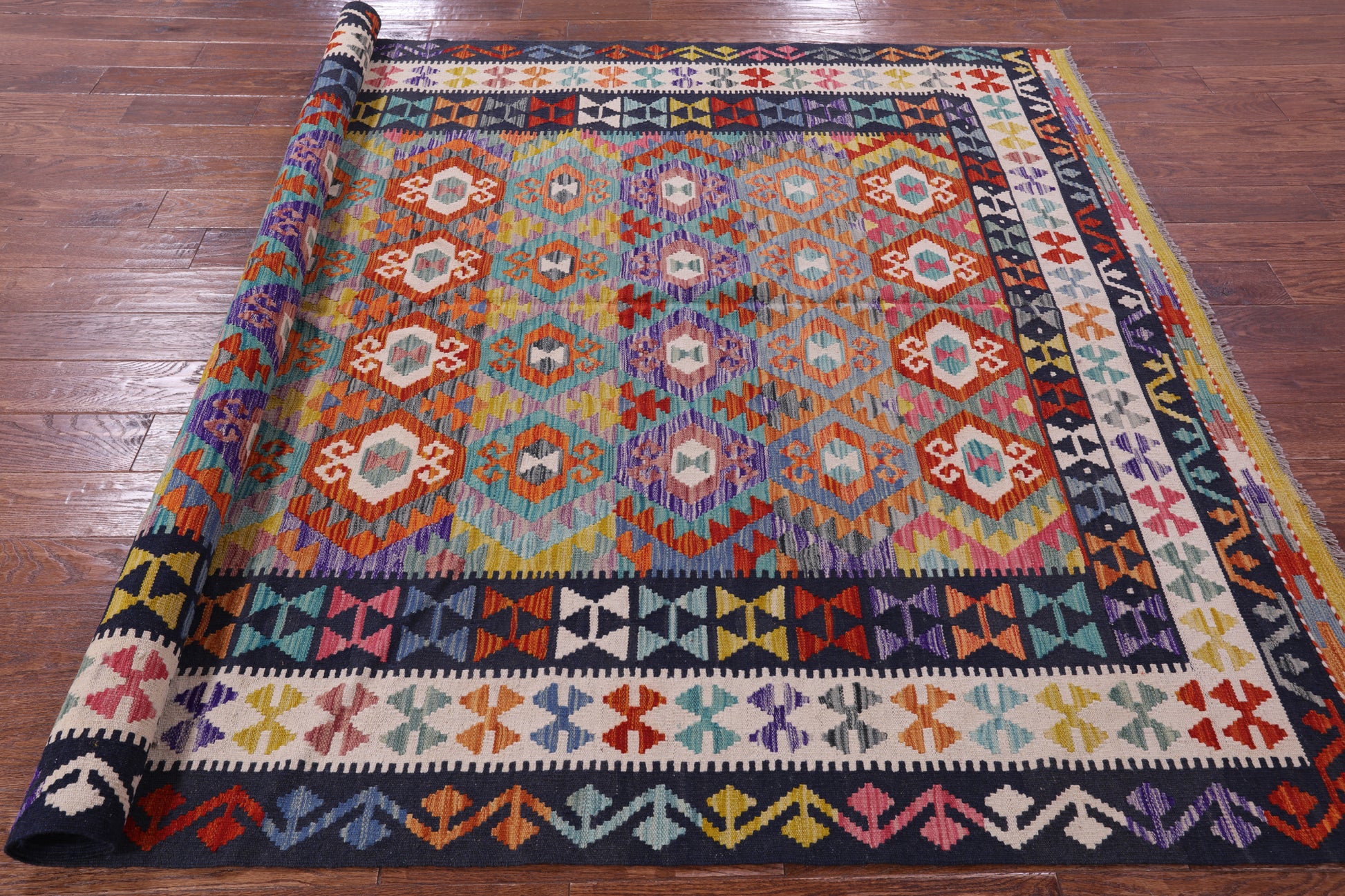 Reversible Kilim Flat Weave Wool On Wool Rug - 6' 8" X 9' 9" - Golden Nile