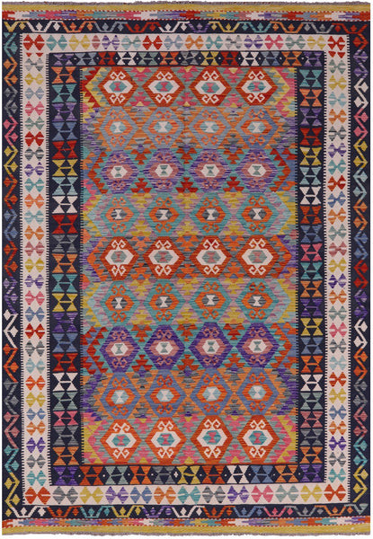Reversible Kilim Flat Weave Wool On Wool Rug - 6' 8" X 9' 9" - Golden Nile