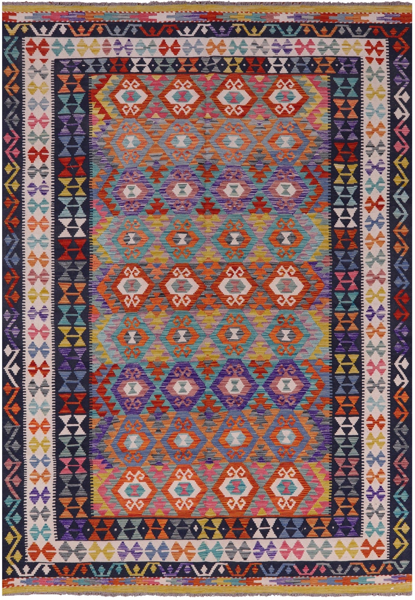 Reversible Kilim Flat Weave Wool On Wool Rug - 6' 8" X 9' 9" - Golden Nile
