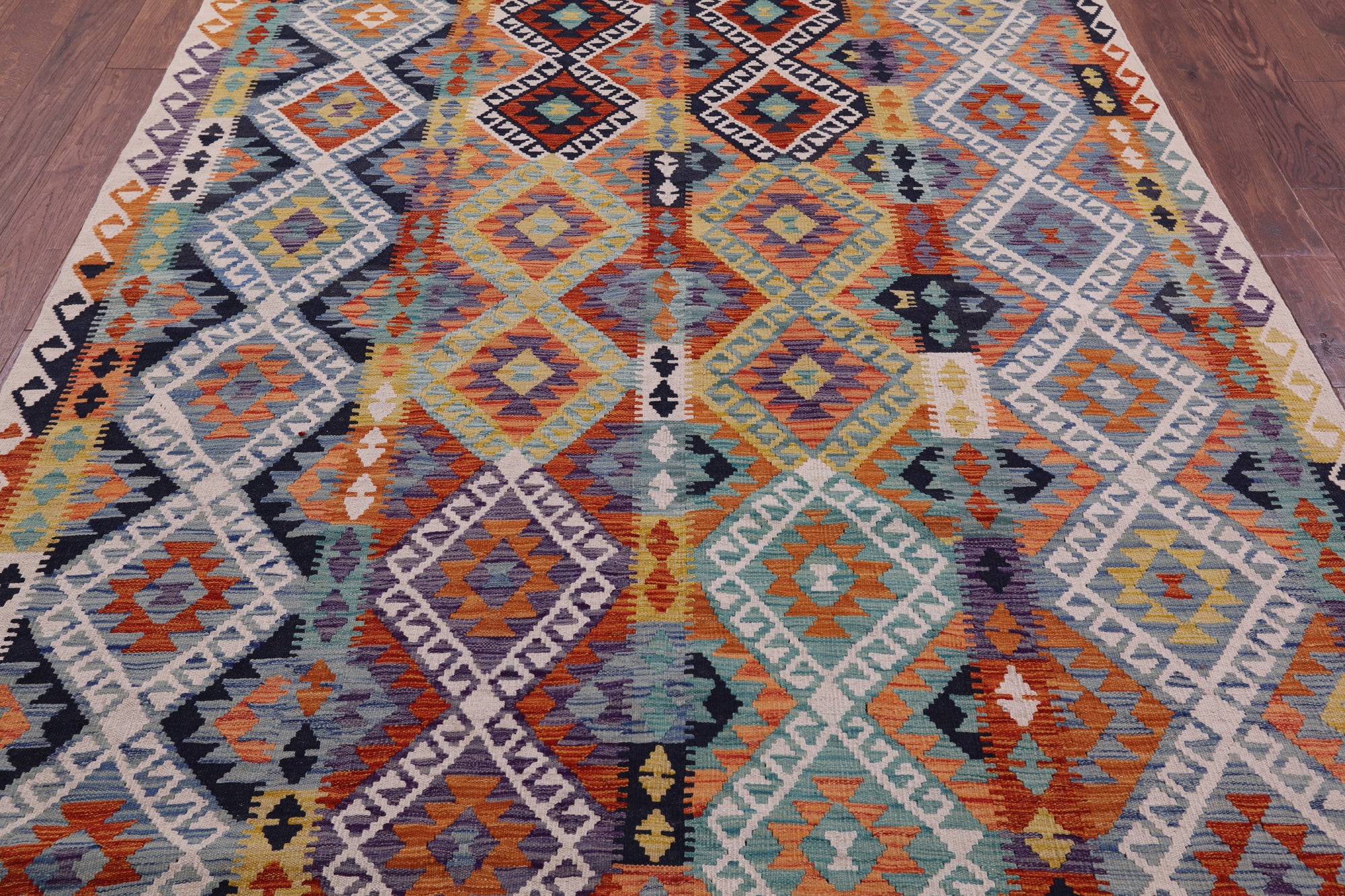 Reversible Kilim Flat Weave Wool On Wool Rug - 6' 7" X 9' 5" - Golden Nile