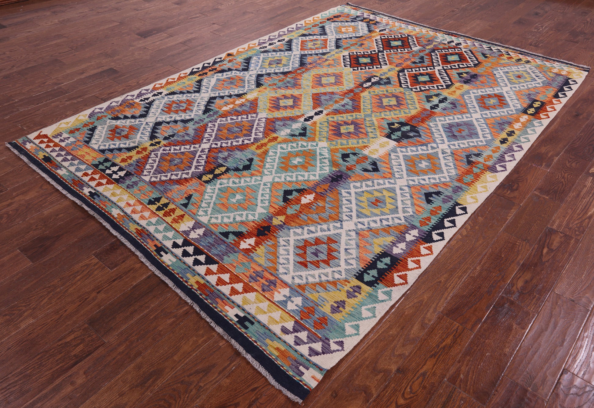 Reversible Kilim Flat Weave Wool On Wool Rug - 6' 7" X 9' 5" - Golden Nile