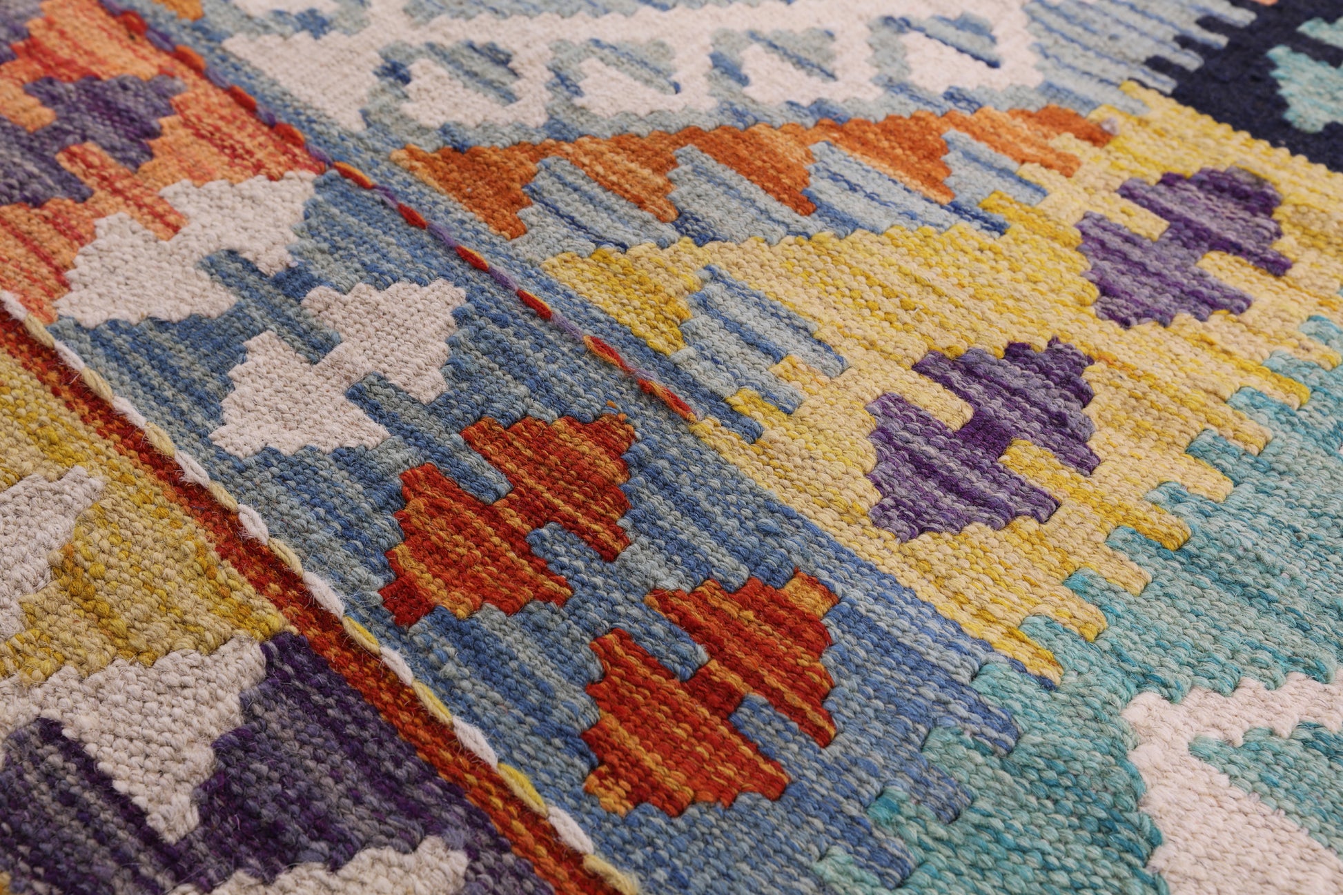 Reversible Kilim Flat Weave Wool On Wool Rug - 6' 7" X 9' 5" - Golden Nile