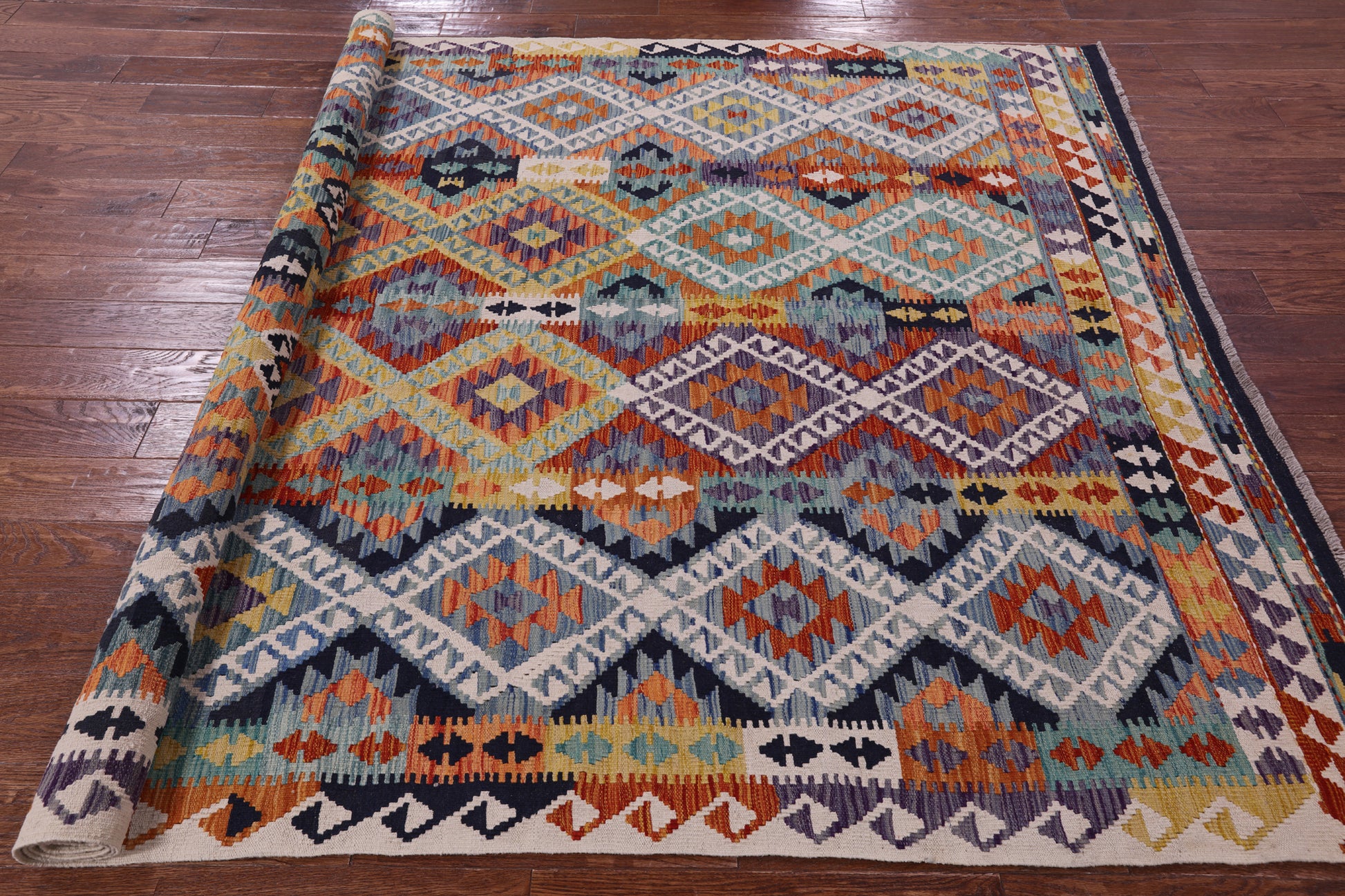 Reversible Kilim Flat Weave Wool On Wool Rug - 6' 7" X 9' 5" - Golden Nile
