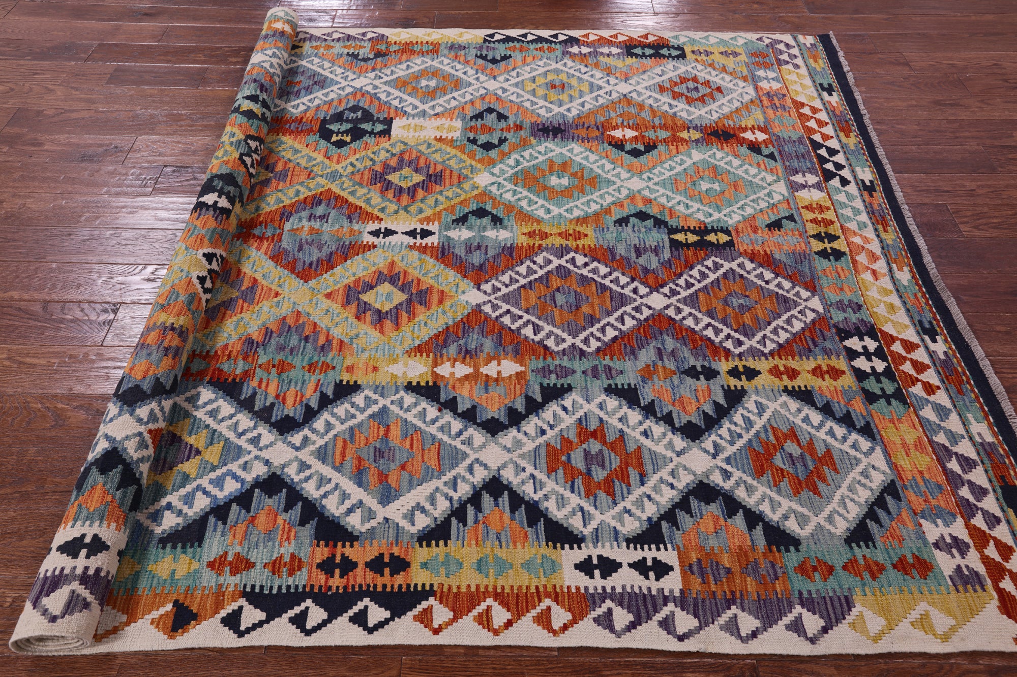 Reversible Kilim Flat Weave Wool On Wool Rug - 6' 7" X 9' 5" - Golden Nile