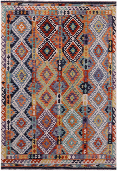 Reversible Kilim Flat Weave Wool On Wool Rug - 6' 7" X 9' 5" - Golden Nile