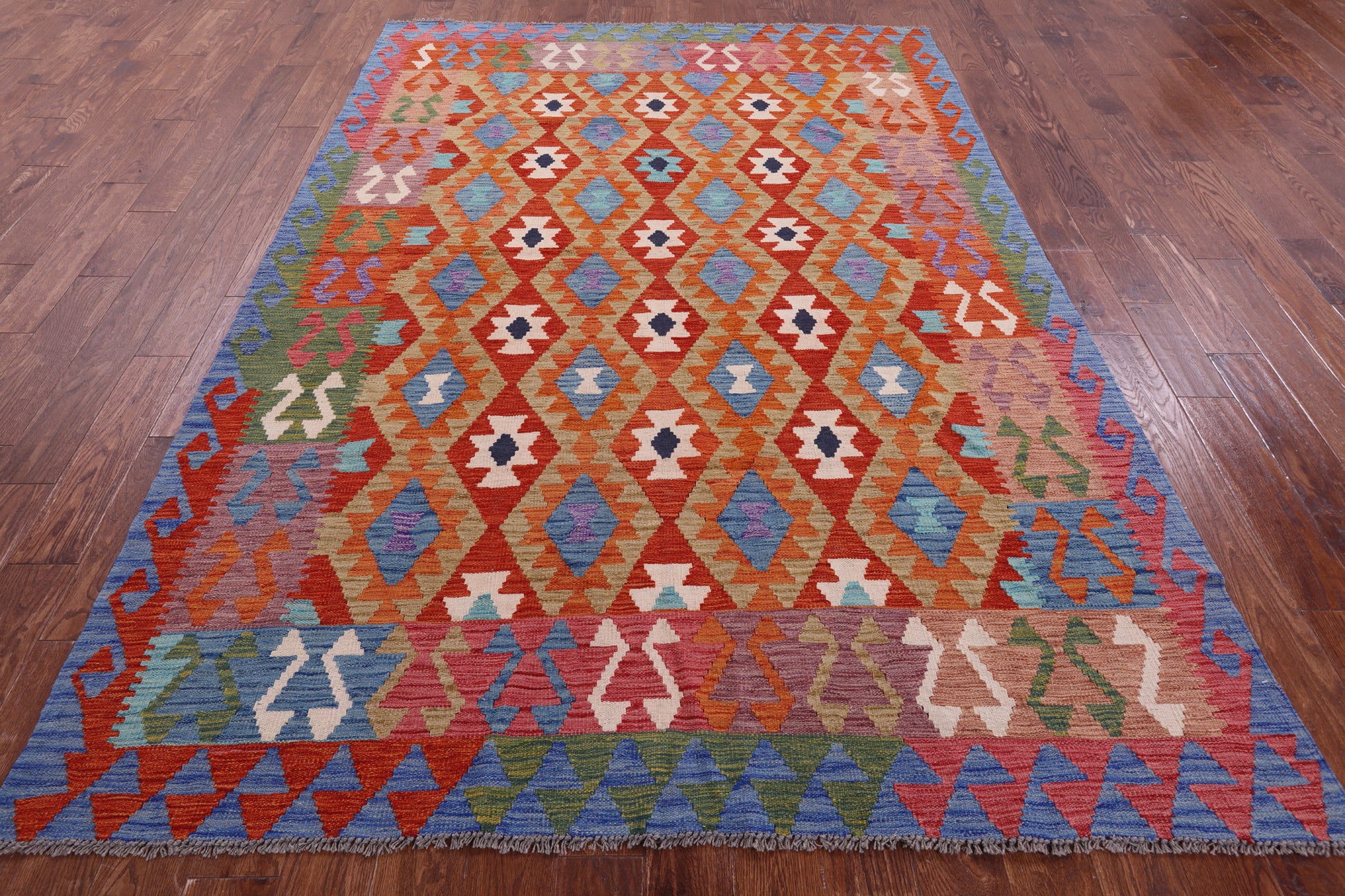 Reversible Kilim Flat Weave Wool On Wool Rug - 6' 7" X 9' 4" - Golden Nile