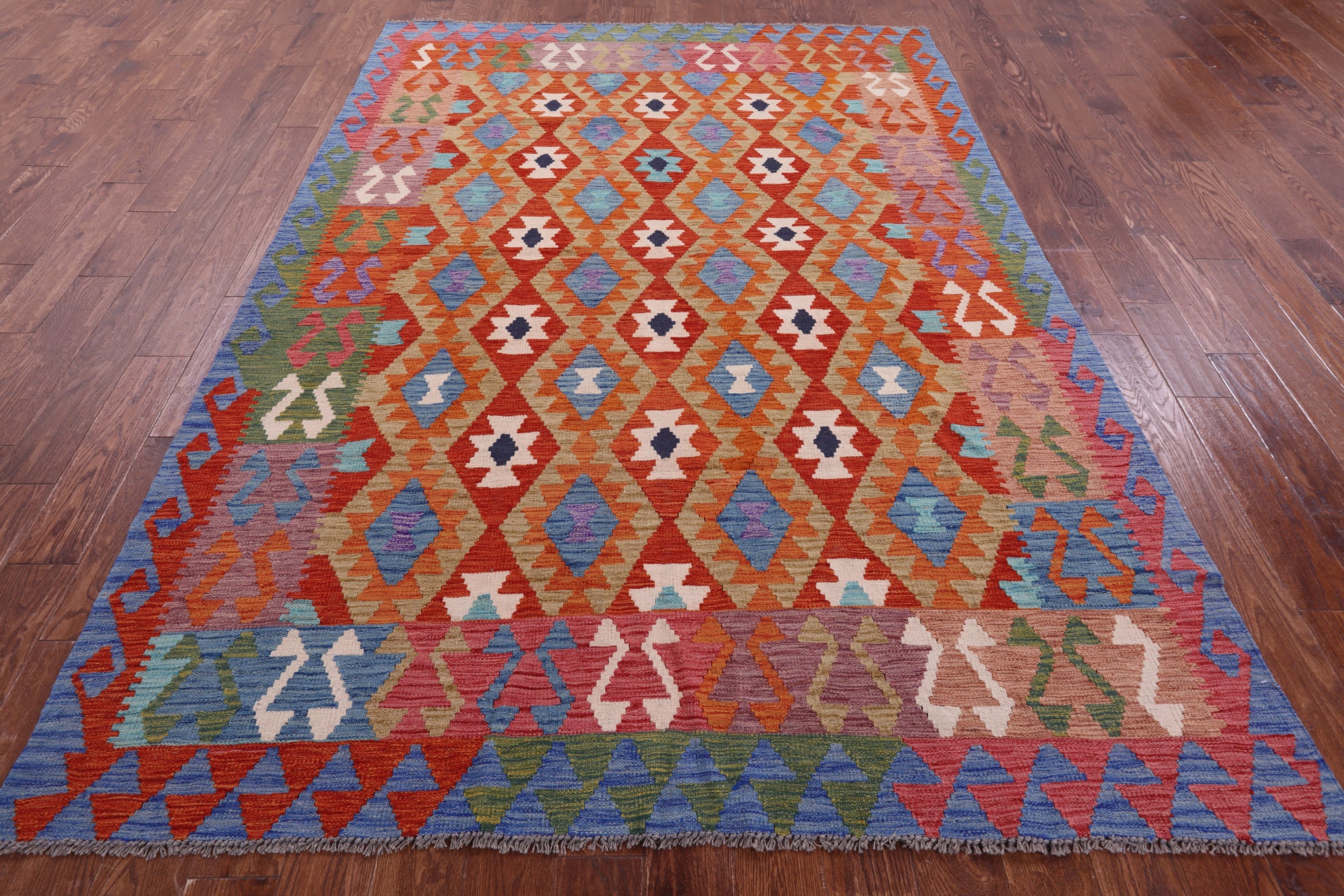 Reversible Kilim Flat Weave Wool On Wool Rug - 6' 7" X 9' 4" - Golden Nile