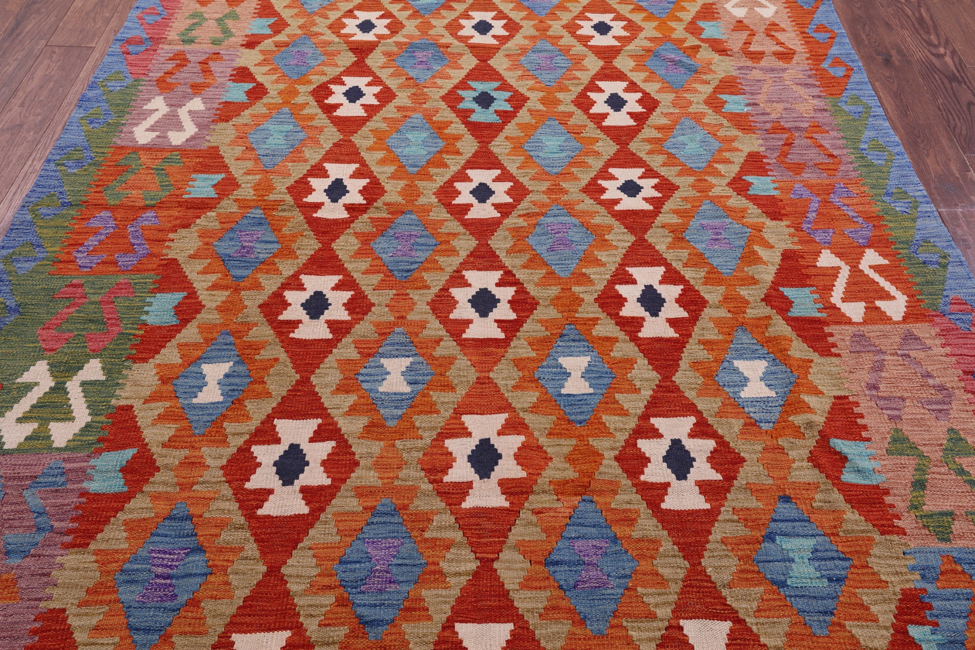 Reversible Kilim Flat Weave Wool On Wool Rug - 6' 7" X 9' 4" - Golden Nile