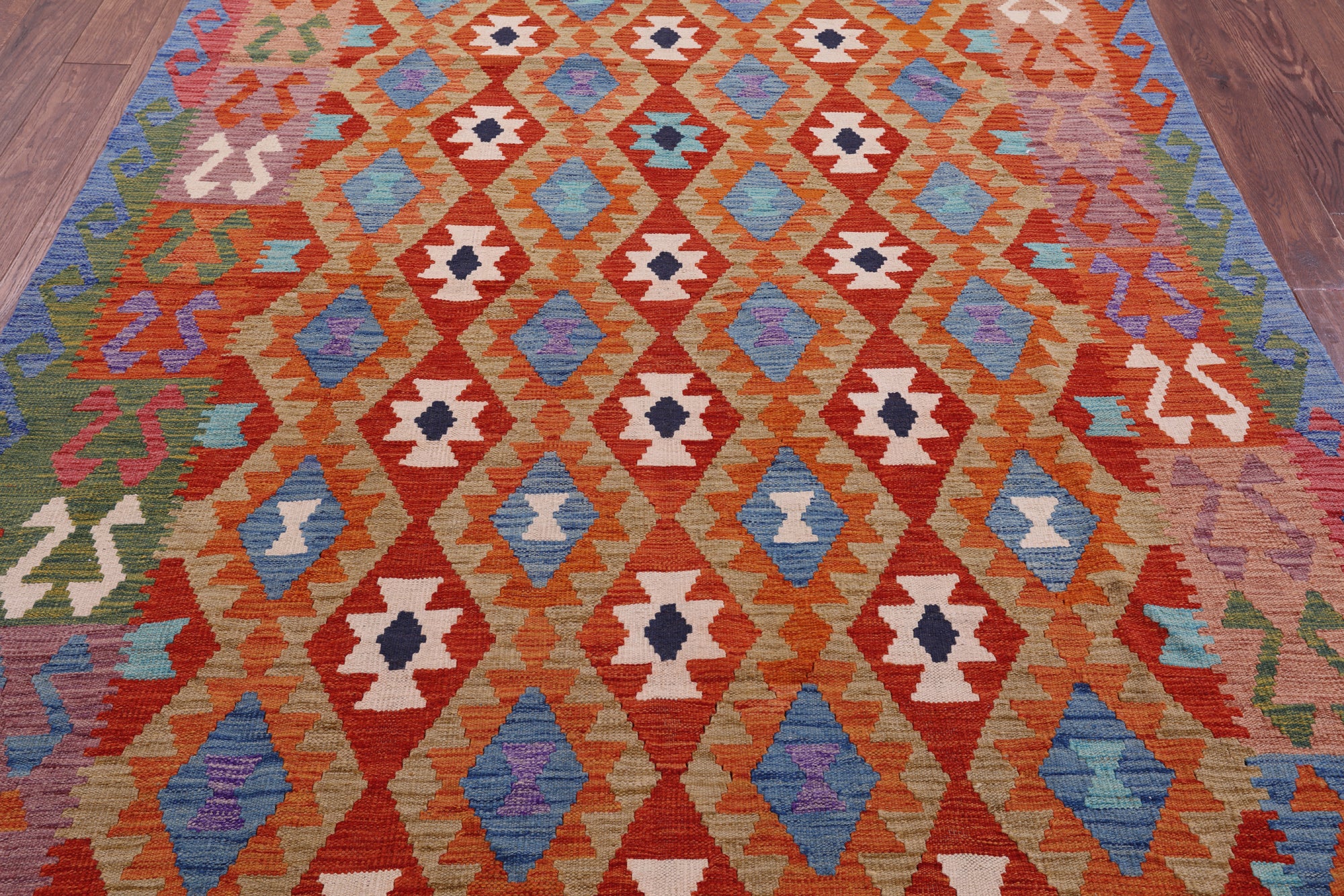 Reversible Kilim Flat Weave Wool On Wool Rug - 6' 7" X 9' 4" - Golden Nile