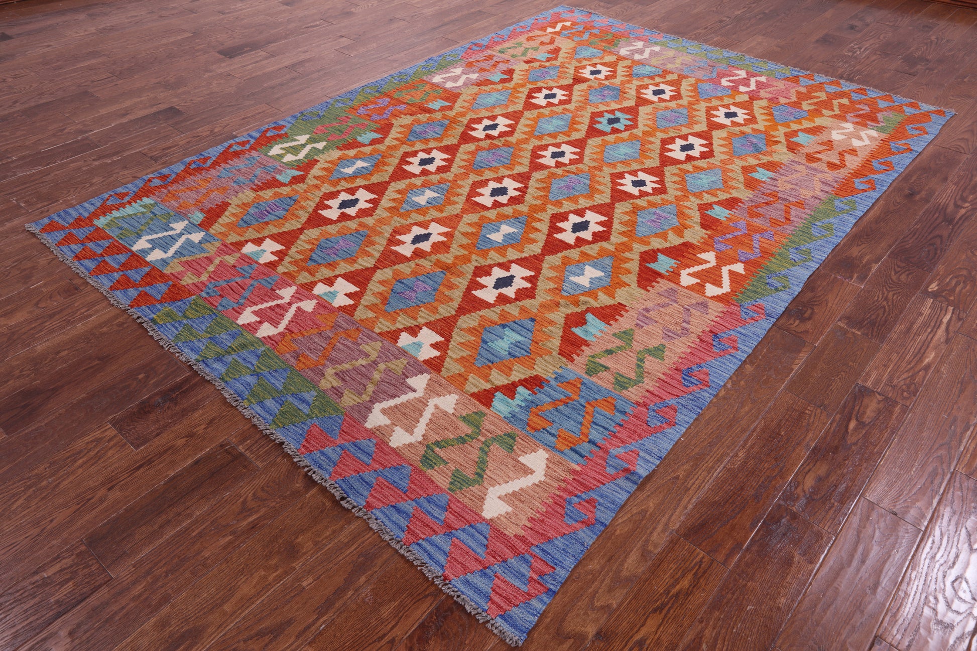Reversible Kilim Flat Weave Wool On Wool Rug - 6' 7" X 9' 4" - Golden Nile