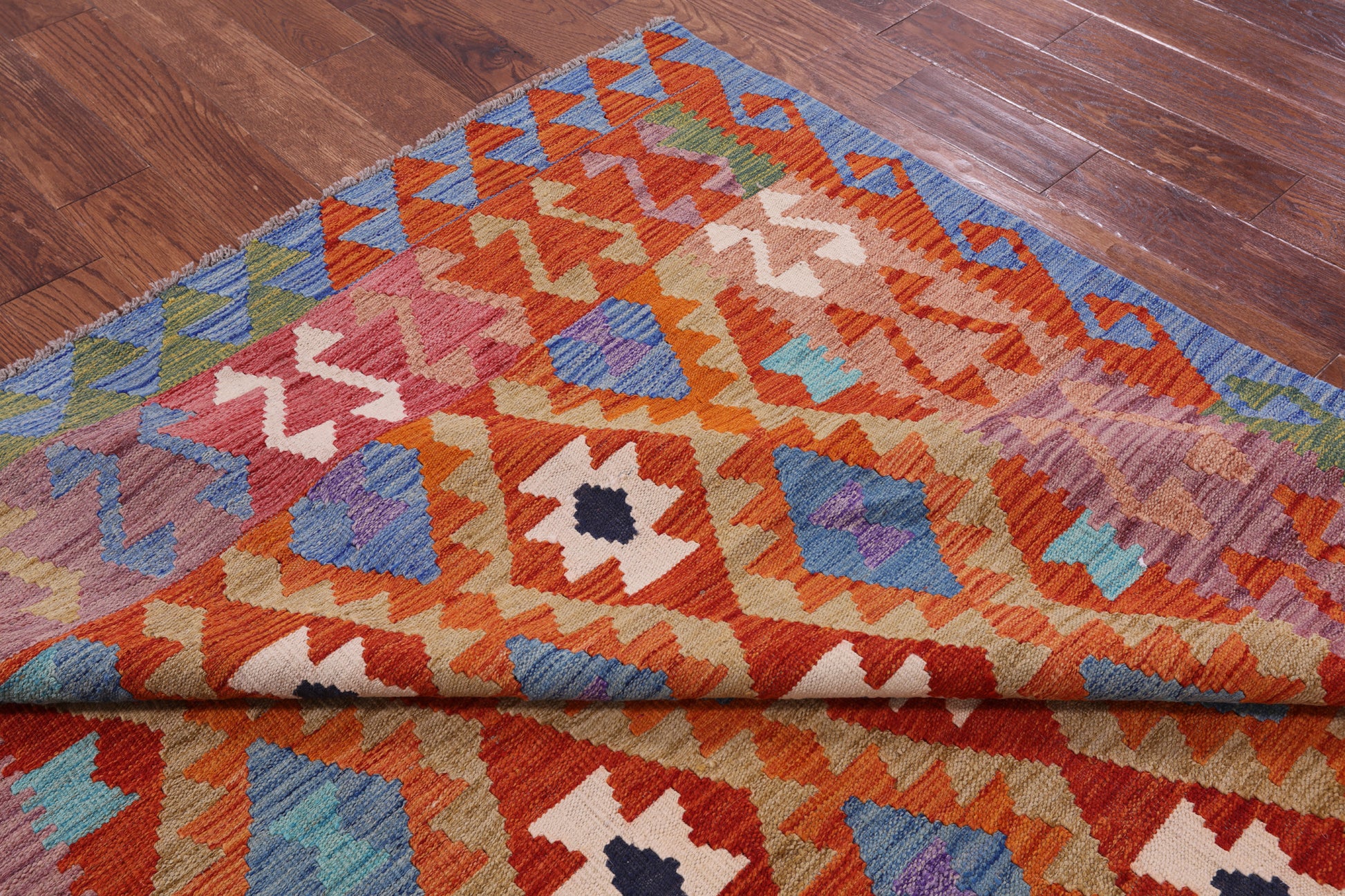 Reversible Kilim Flat Weave Wool On Wool Rug - 6' 7" X 9' 4" - Golden Nile
