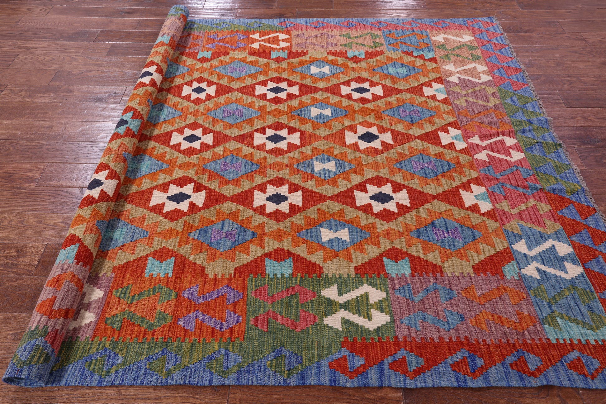 Reversible Kilim Flat Weave Wool On Wool Rug - 6' 7" X 9' 4" - Golden Nile